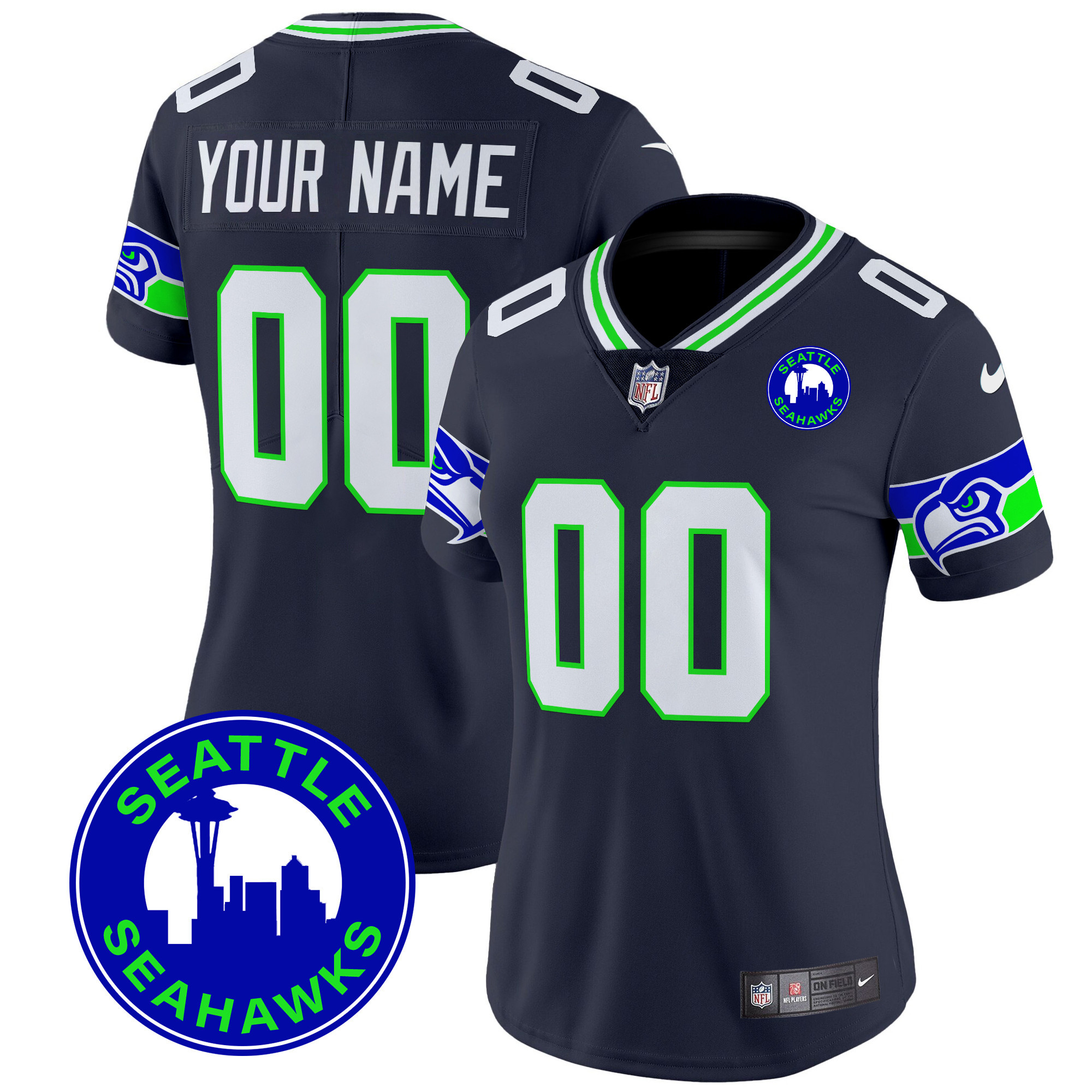 Seahawks 2025 Seattle City Patch Vapor Limited Custom Jersey - All Stitched