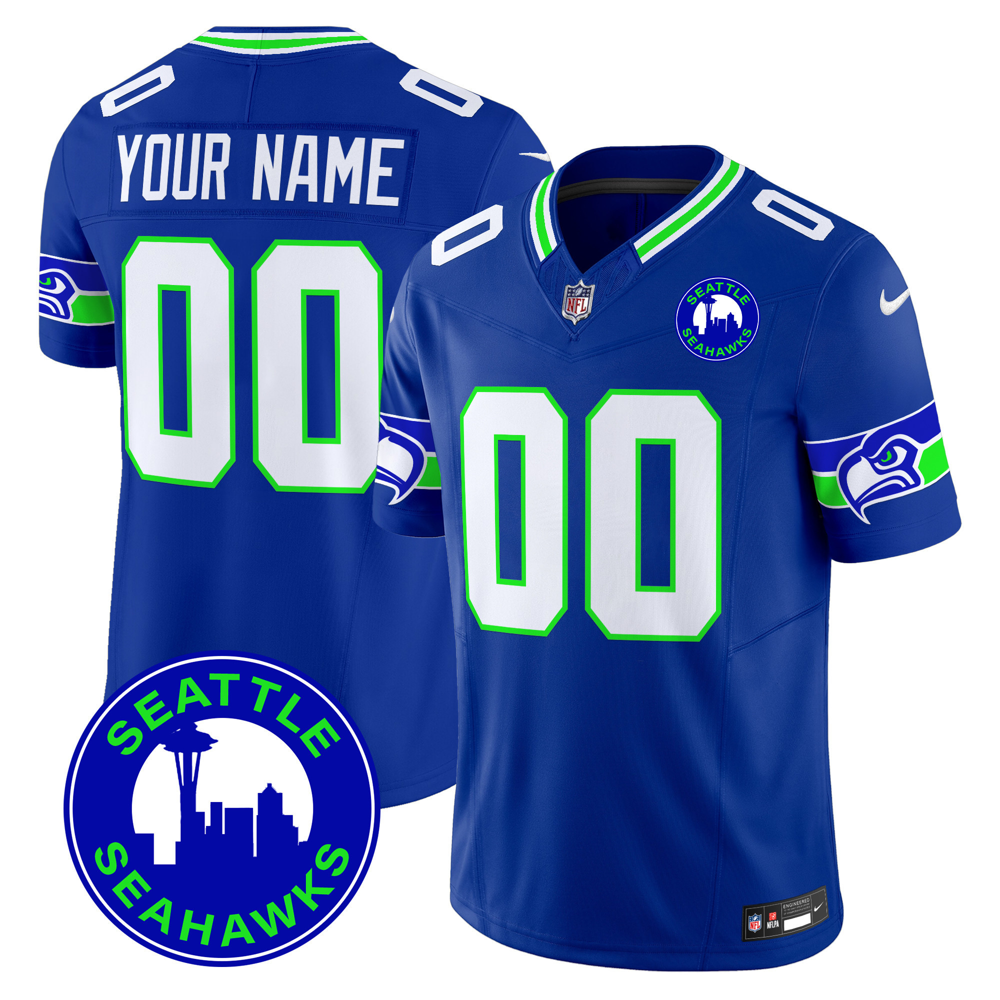 Seahawks 2025 Seattle City Patch Vapor Limited Custom Jersey - All Stitched