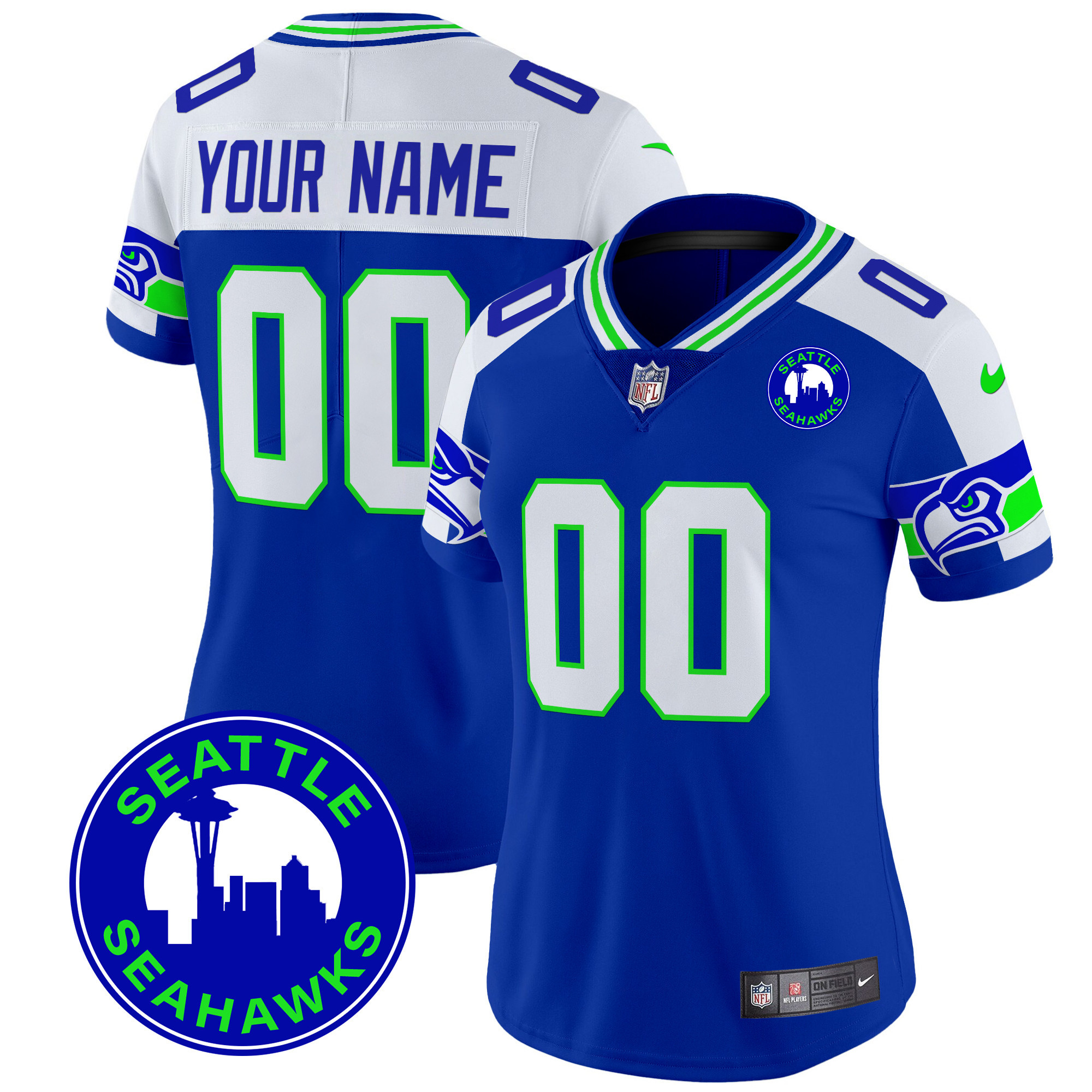 Seahawks 2025 Seattle City Patch Vapor Limited Custom Jersey - All Stitched