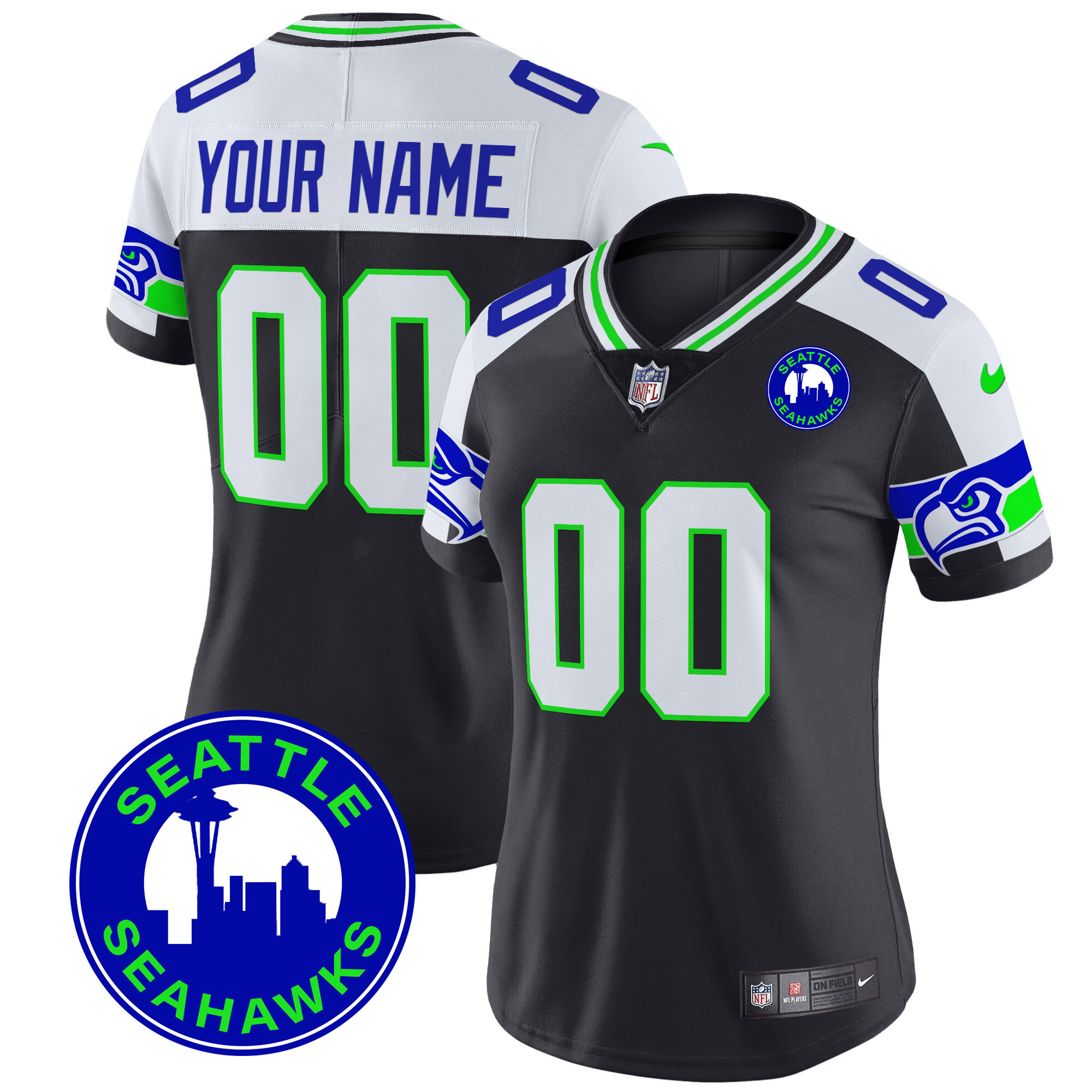 Seahawks 2025 Seattle City Patch Vapor Limited Custom Jersey - All Stitched