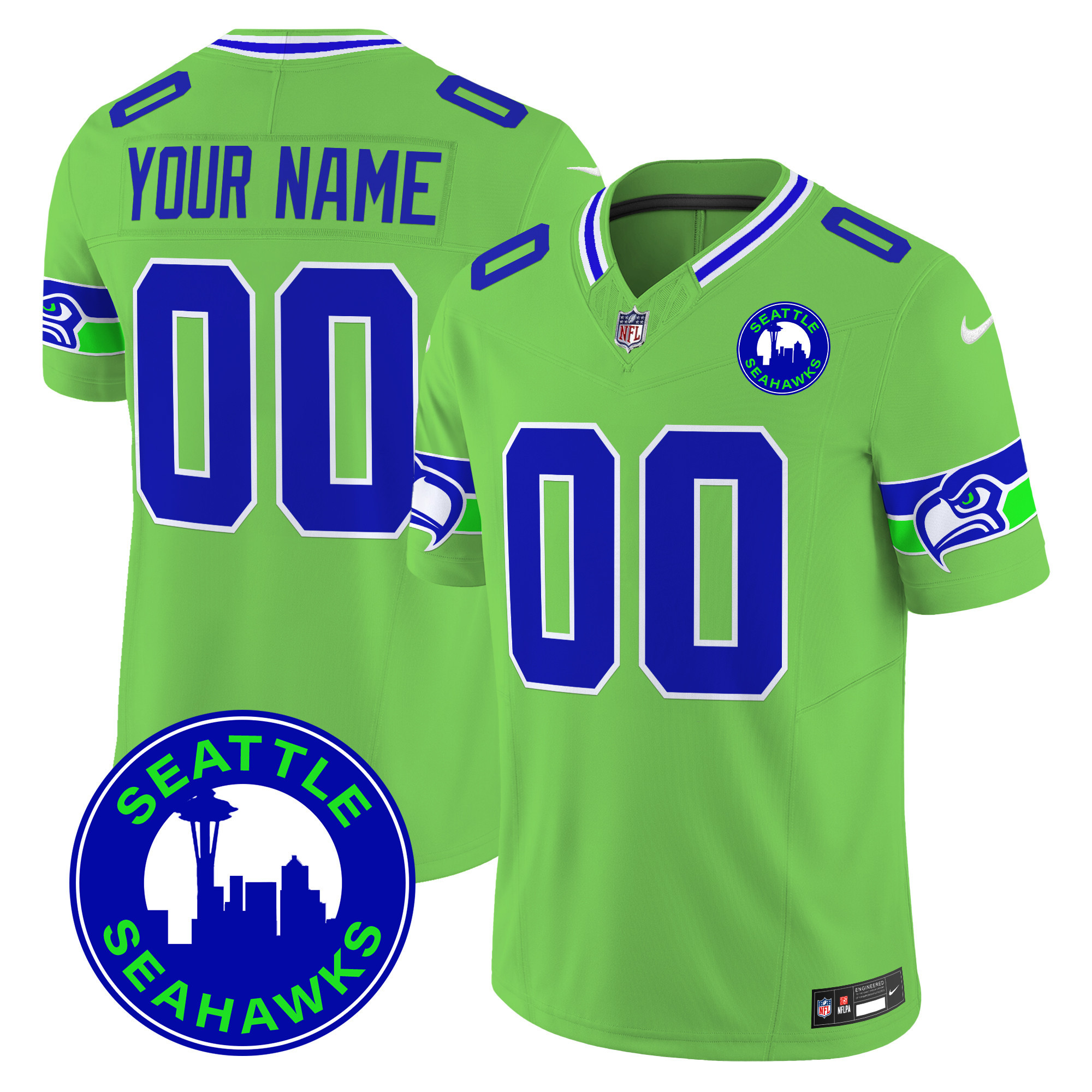 Seahawks 2025 Seattle City Patch Vapor Limited Custom Jersey - All Stitched