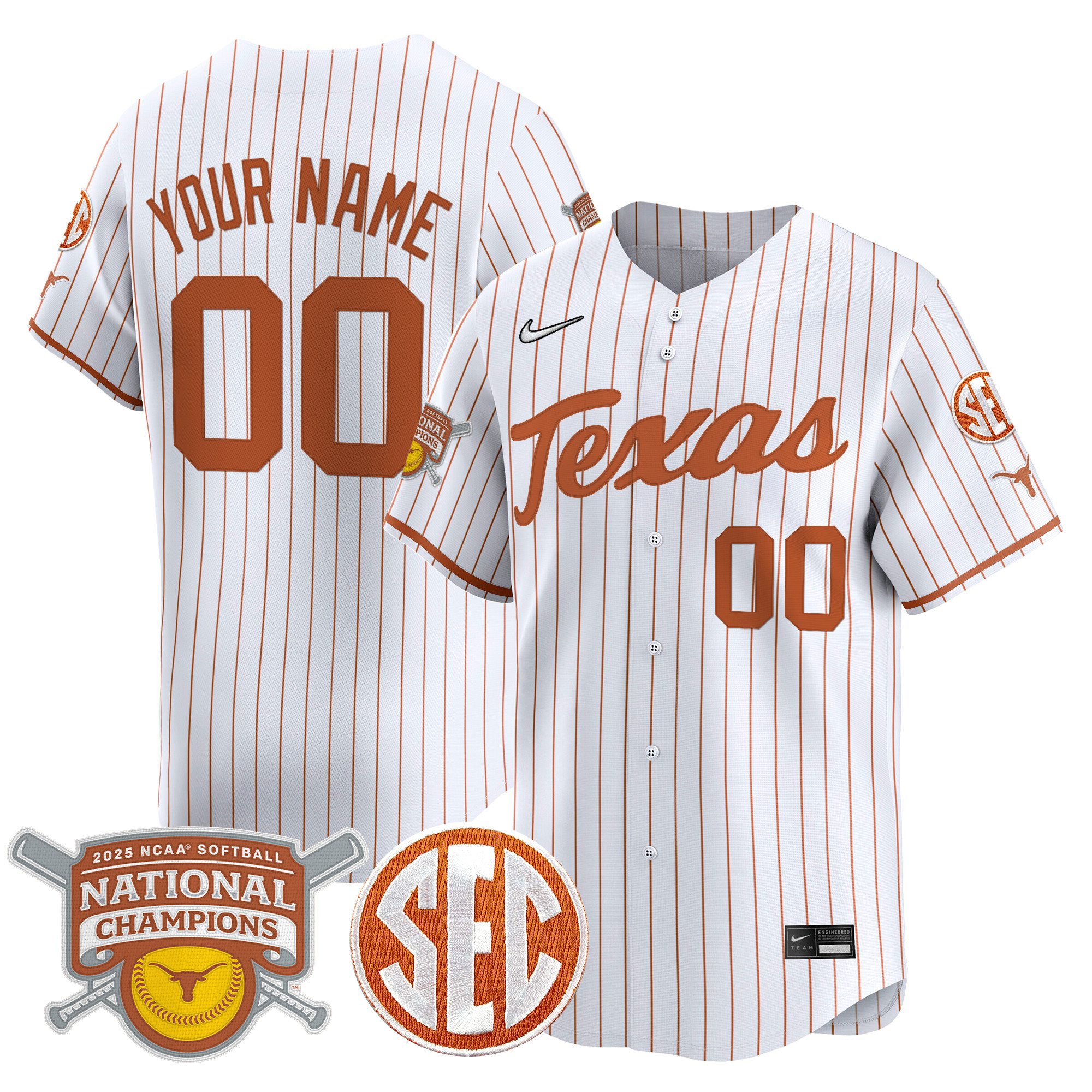 Texas Longhorns 2025 Softball National Champions Vapor Premier Limited Custom Jersey - All Stitched