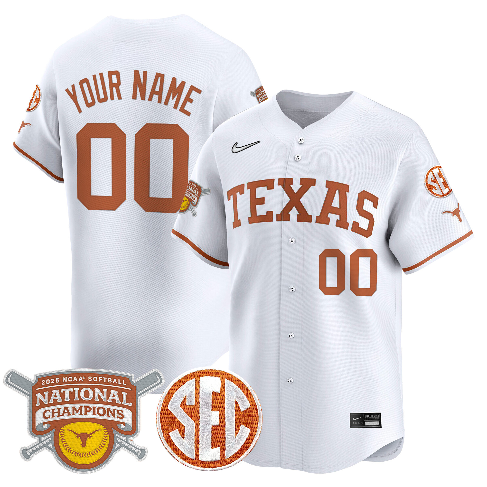 Texas Longhorns 2025 Softball National Champions Vapor Premier Limited Custom Jersey - All Stitched