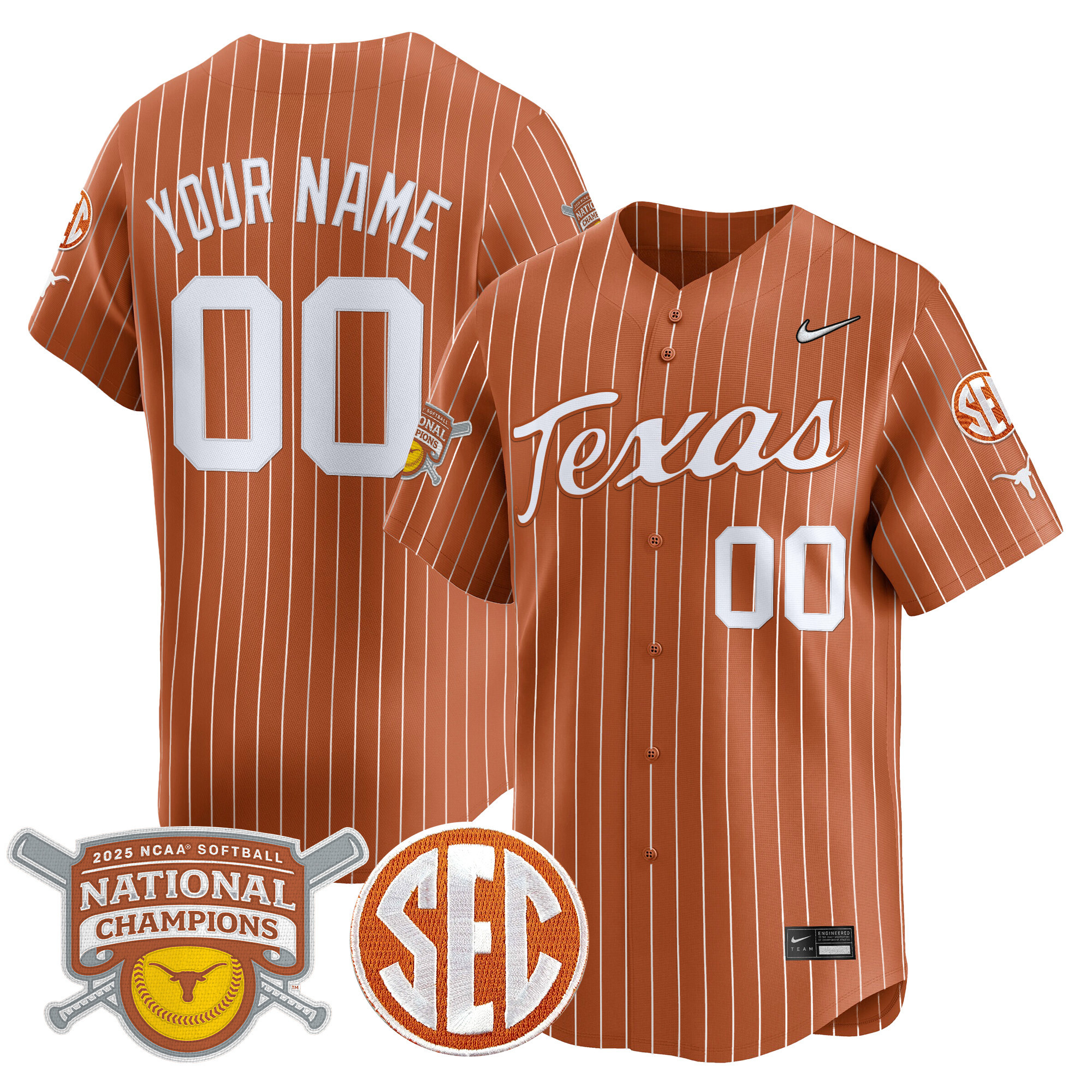 Texas Longhorns 2025 Softball National Champions Vapor Premier Limited Custom Jersey - All Stitched