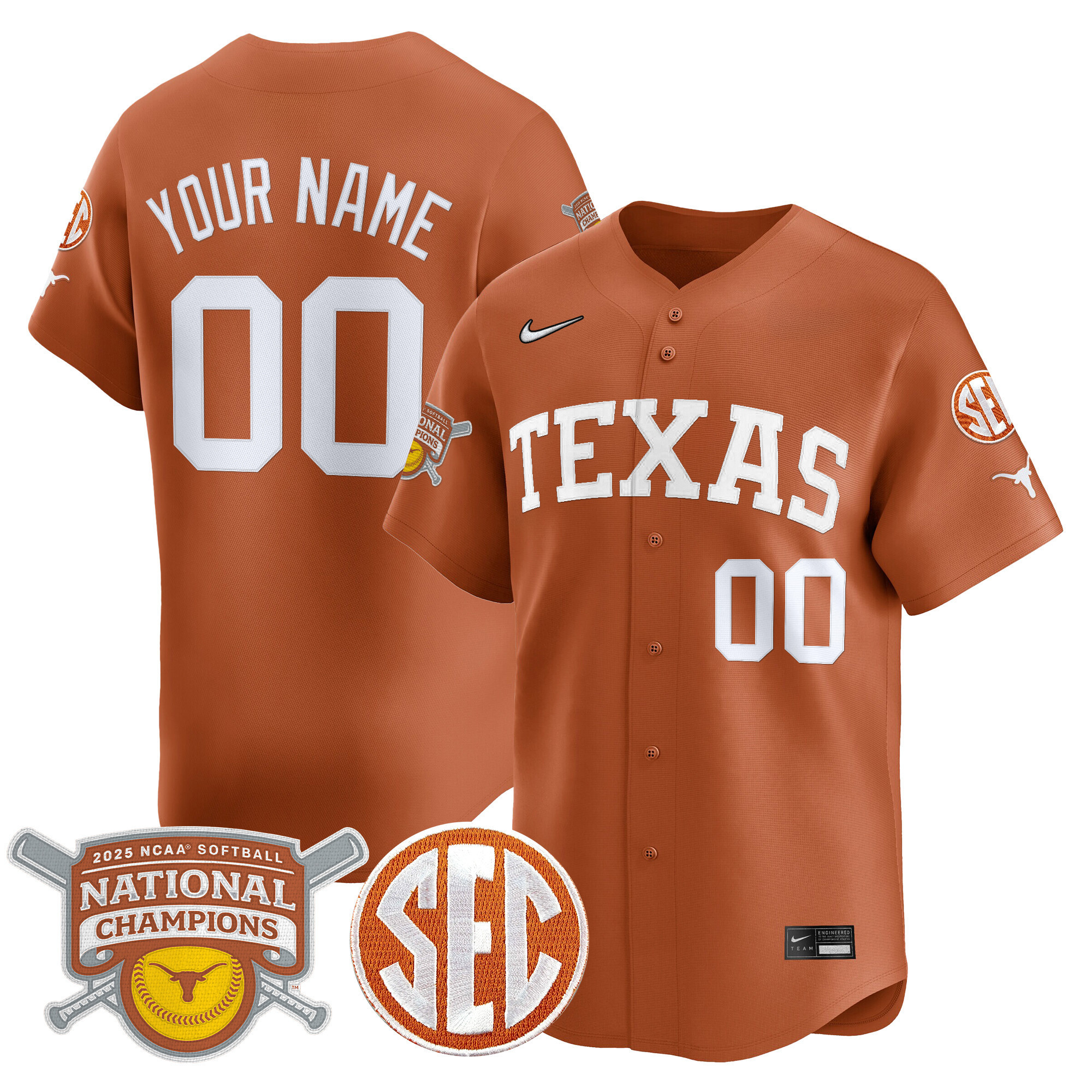 Texas Longhorns 2025 Softball National Champions Vapor Premier Limited Custom Jersey - All Stitched