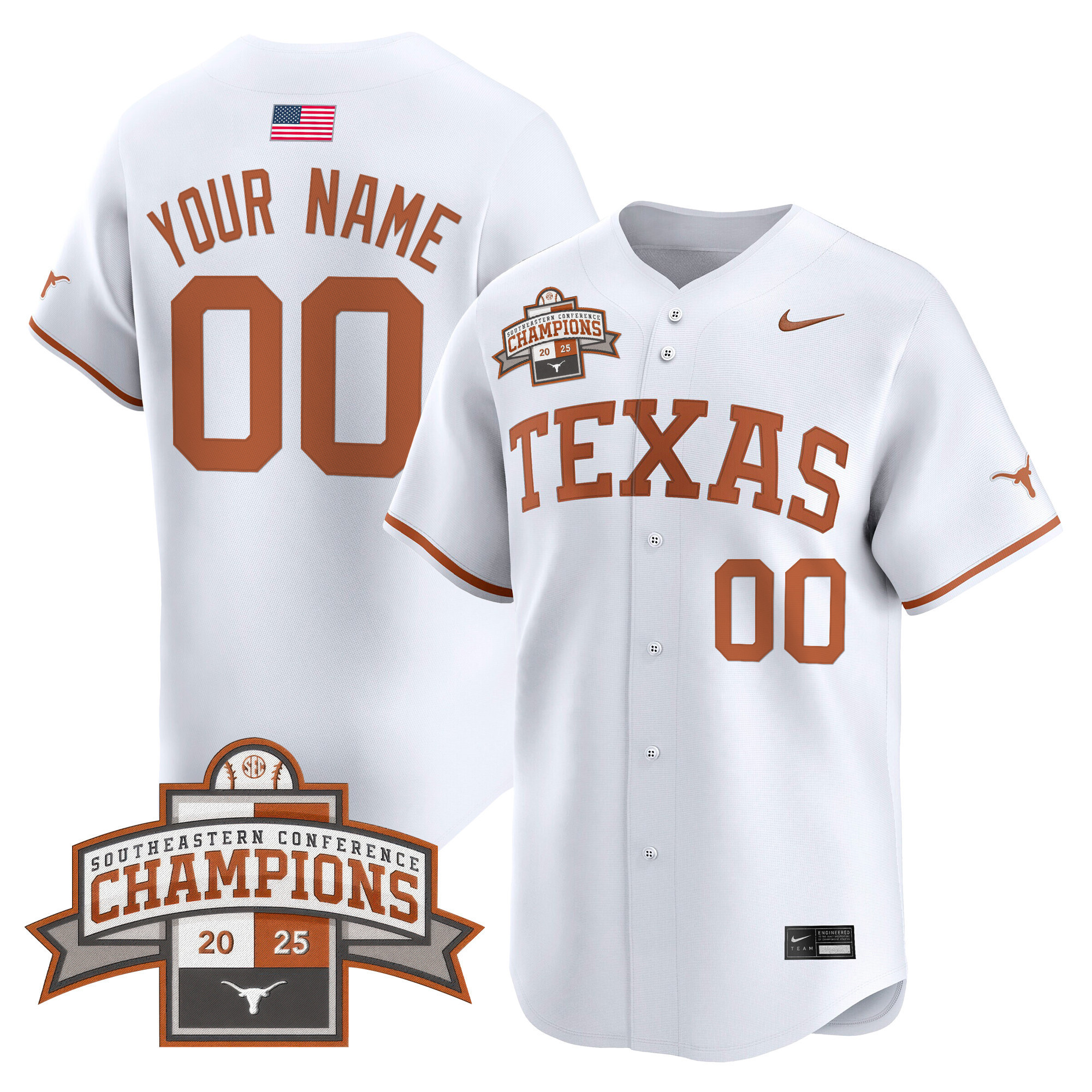Texas Longhorns 2025 Southeastern Conference Champions Vapor Premier Limited Custom Jersey - All Stitched