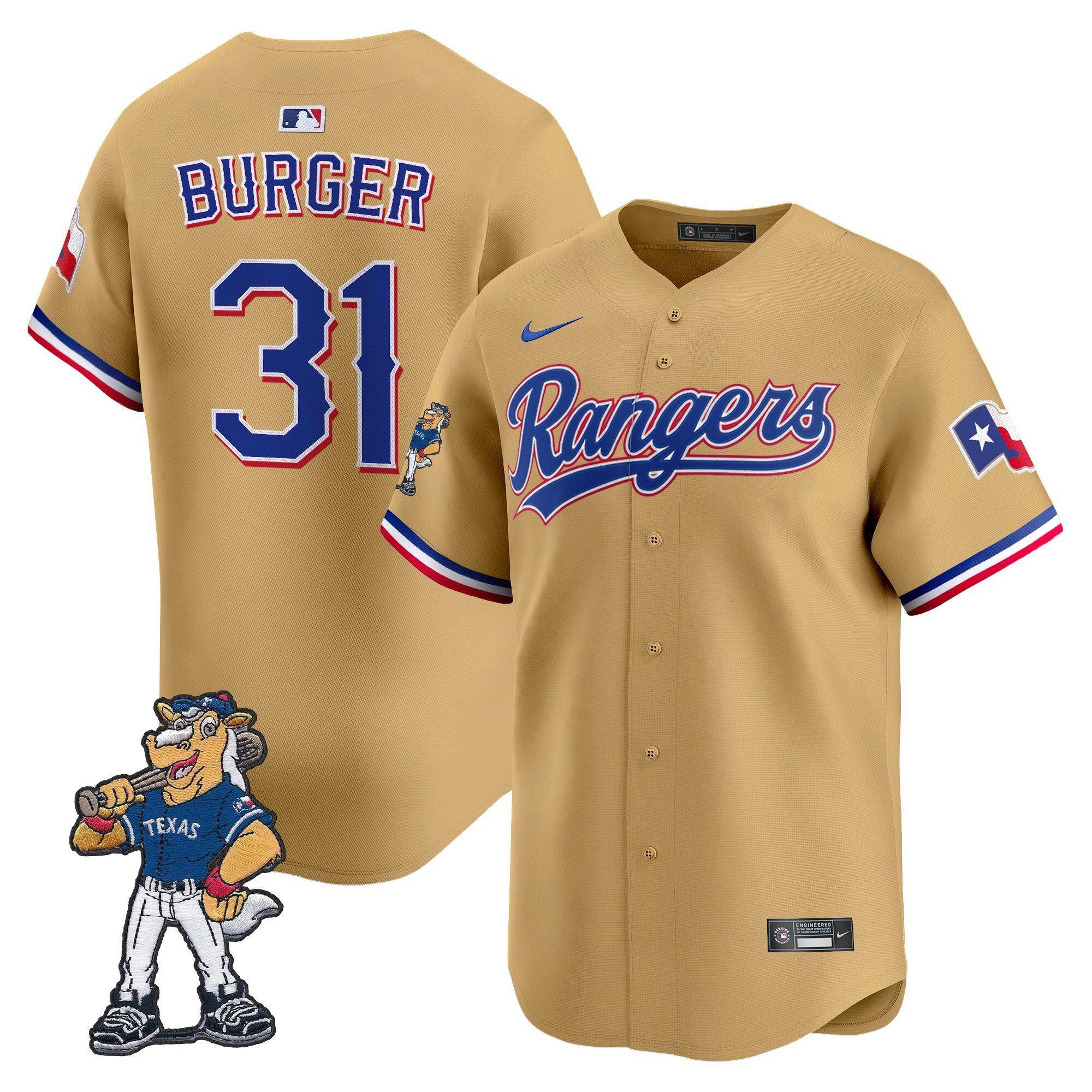 Texas Rangers - Rangers Captain Patch Vapor Premier Limited Jersey - All Stitched