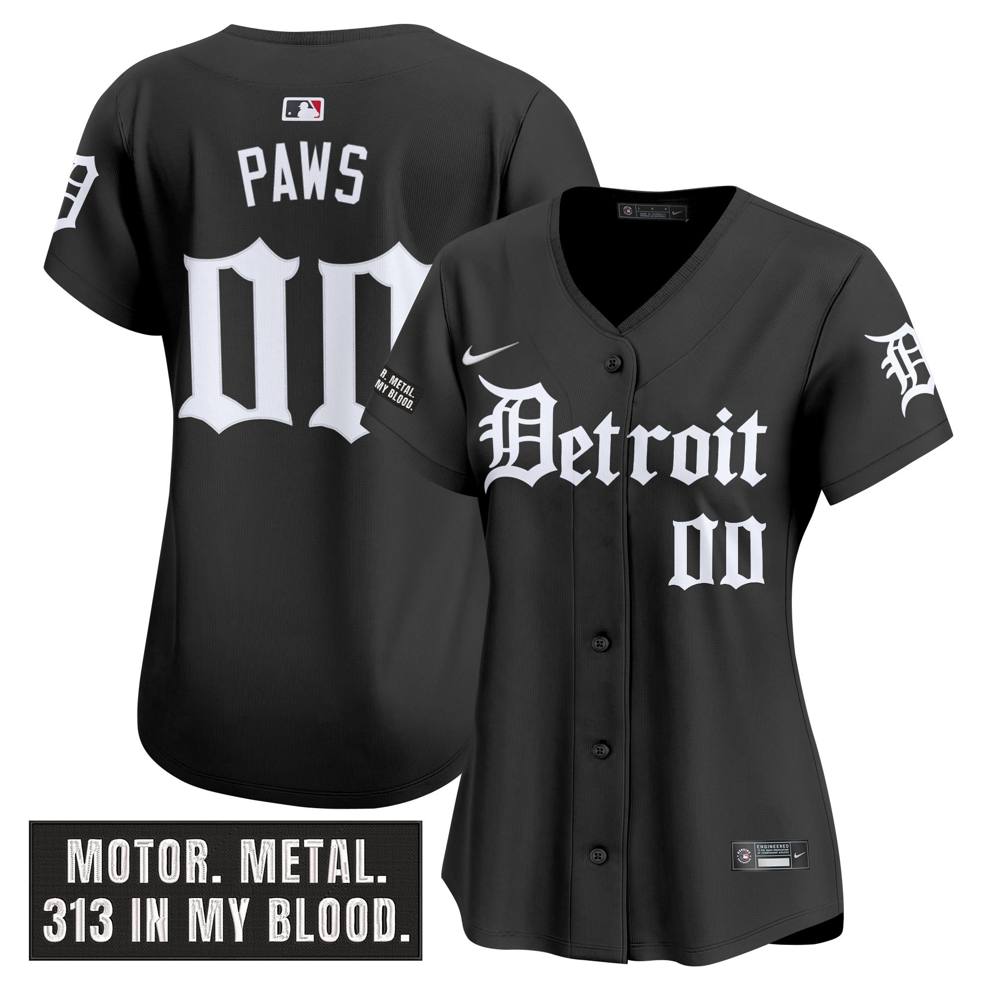 Women's Detroit Tigers 'Motor Gothic Edition' Vapor Premier Limited Jersey - All Stitched