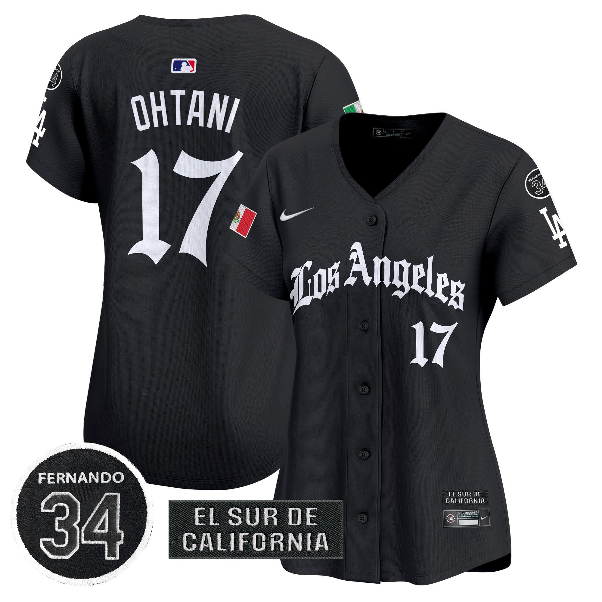 Women's Dodgers Mexico 2025 LA Gothic Style Vapor Premier Limited Jersey - All Stitched