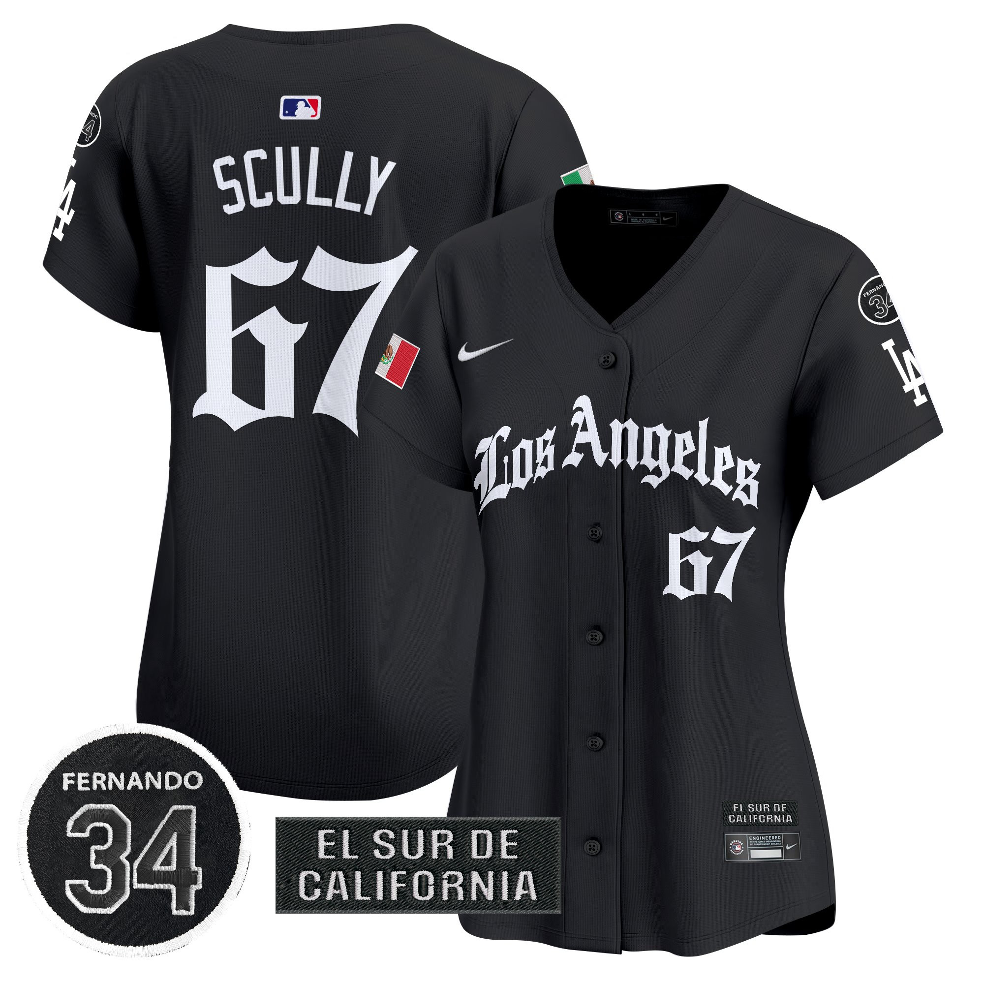 Women's Dodgers Mexico 2025 LA Gothic Style Vapor Premier Limited Jersey - All Stitched