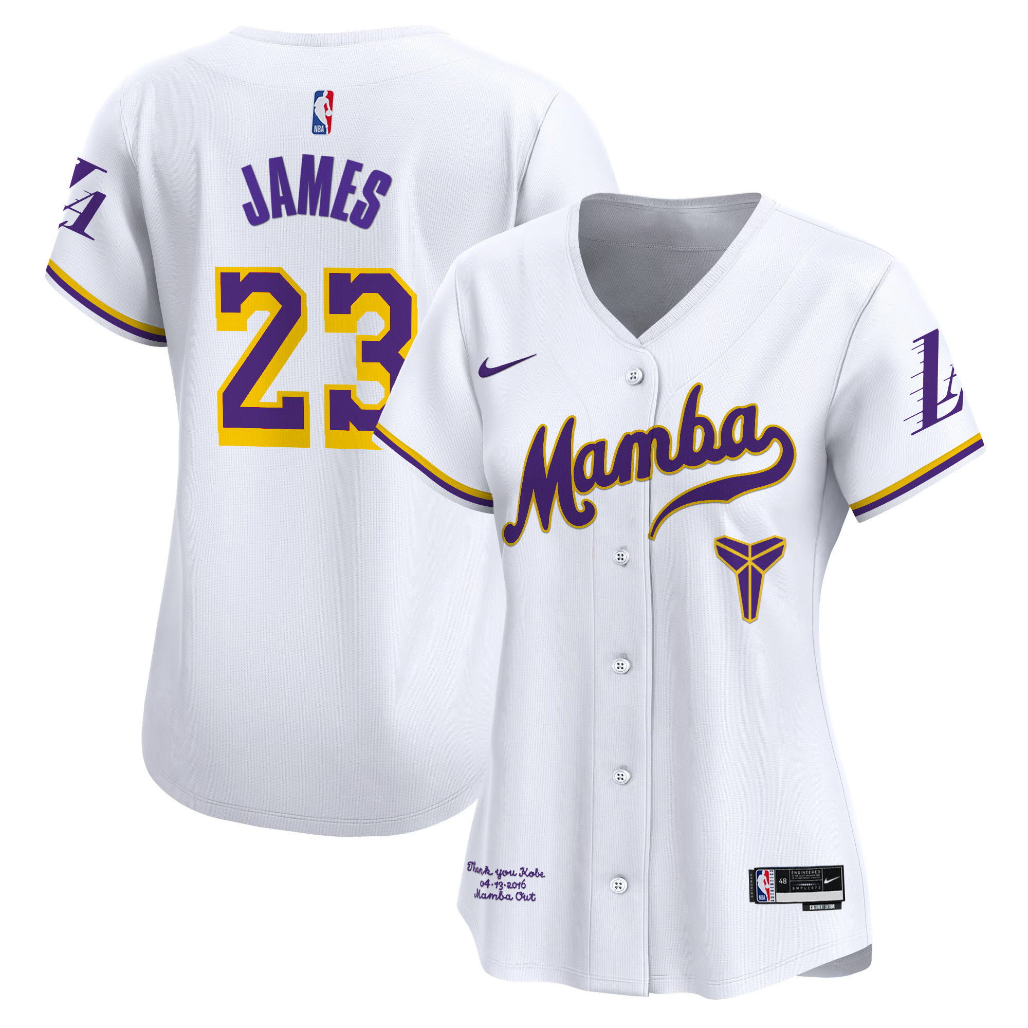 Women's Los Angeles Lakers Kobe Bryant Mamba Vapor Baseball Jersey - All Stitched
