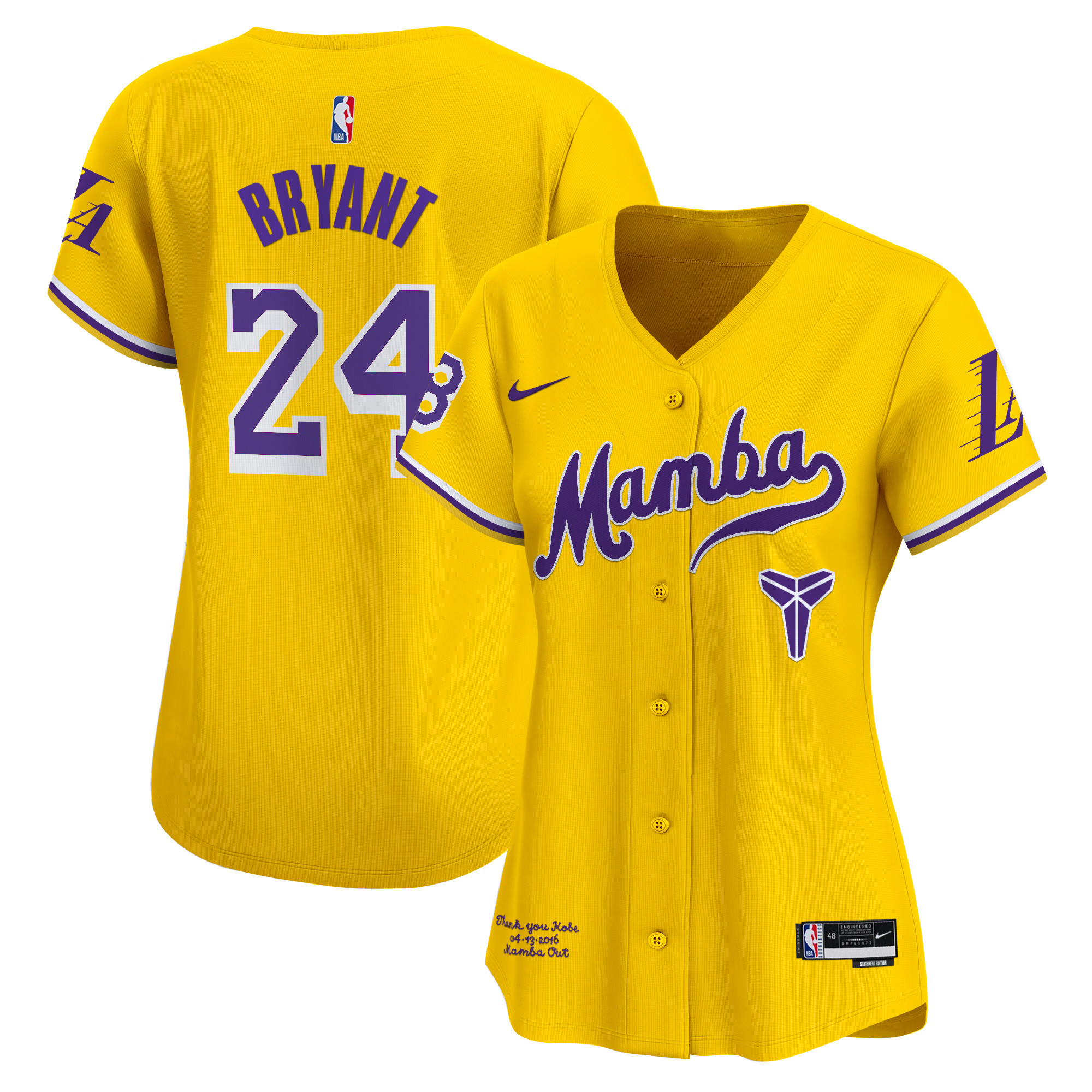 Women's Los Angeles Lakers Kobe Bryant Mamba Vapor Baseball Jersey - All Stitched