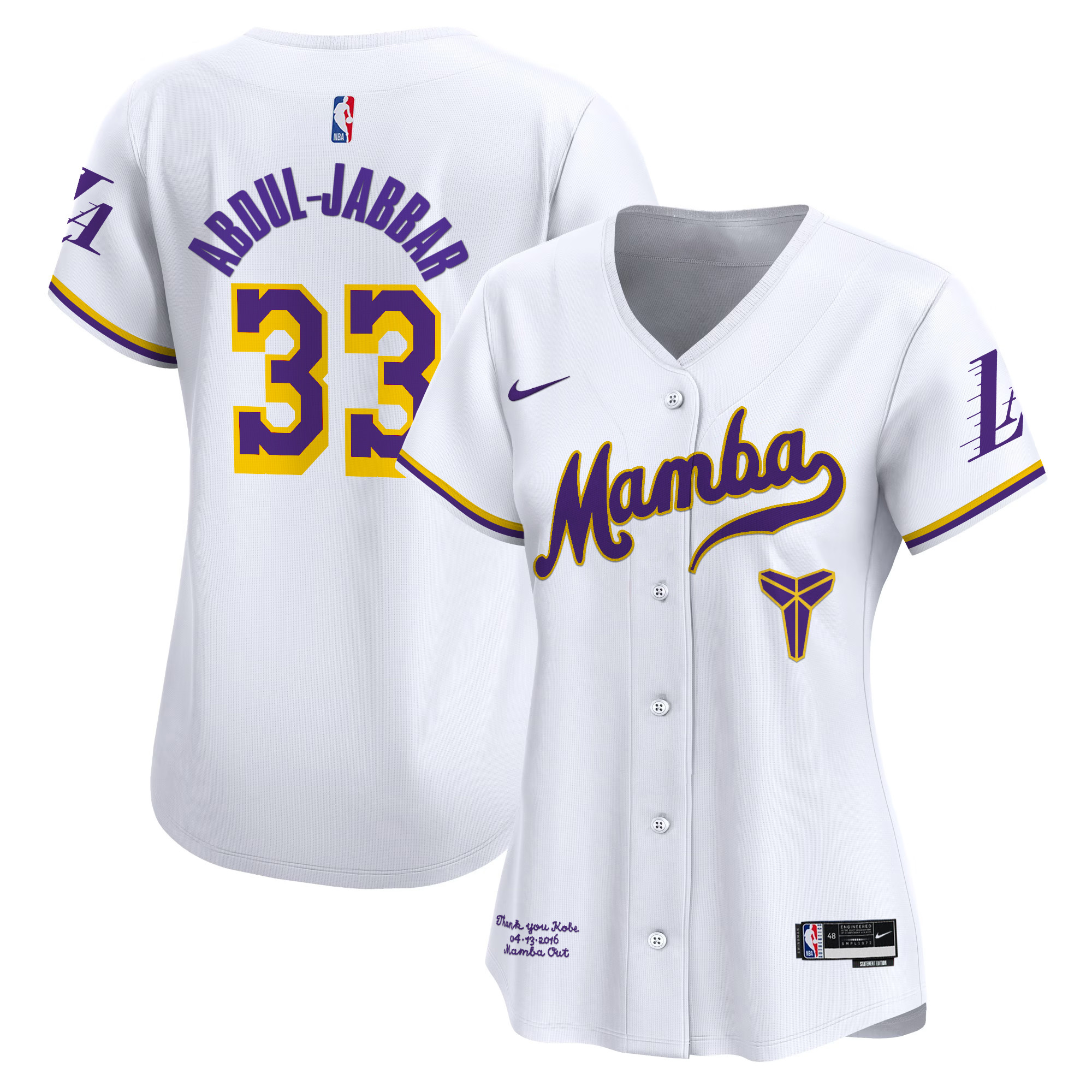 Women's Los Angeles Lakers Kobe Bryant Mamba Vapor Baseball Jersey - All Stitched