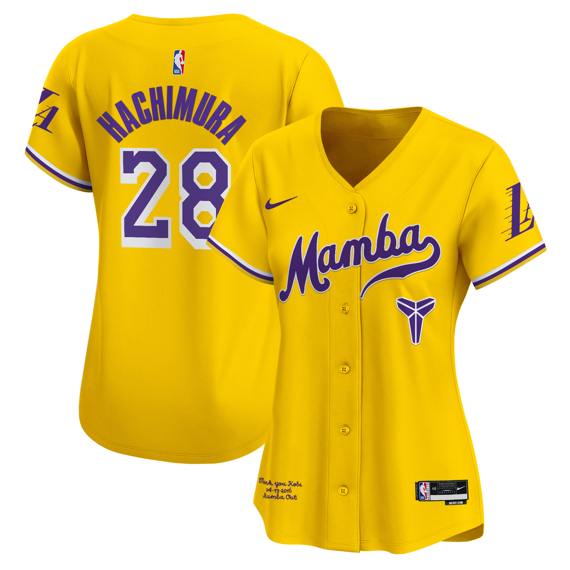 Women's Los Angeles Lakers Kobe Bryant Mamba Vapor Baseball Jersey - All Stitched
