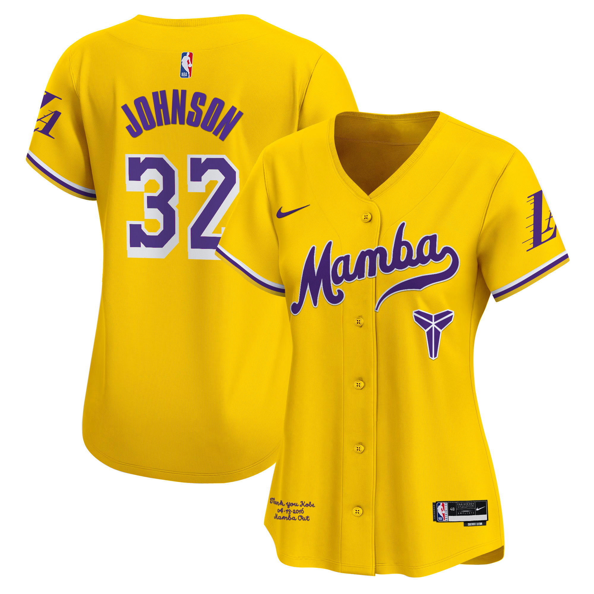 Women's Los Angeles Lakers Kobe Bryant Mamba Vapor Baseball Jersey - All Stitched