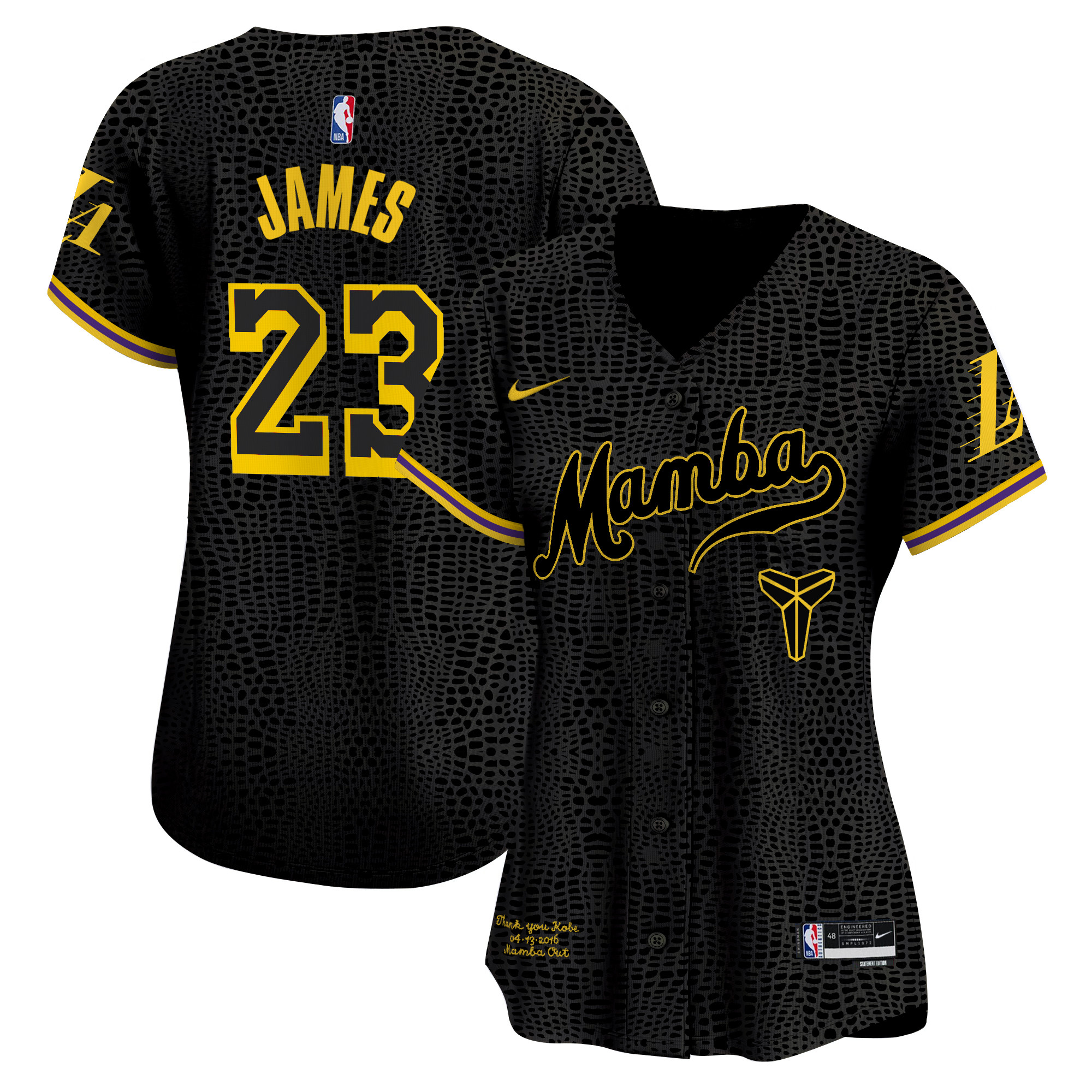 Women's Los Angeles Lakers Kobe Bryant Mamba Vapor Baseball Jersey - All Stitched