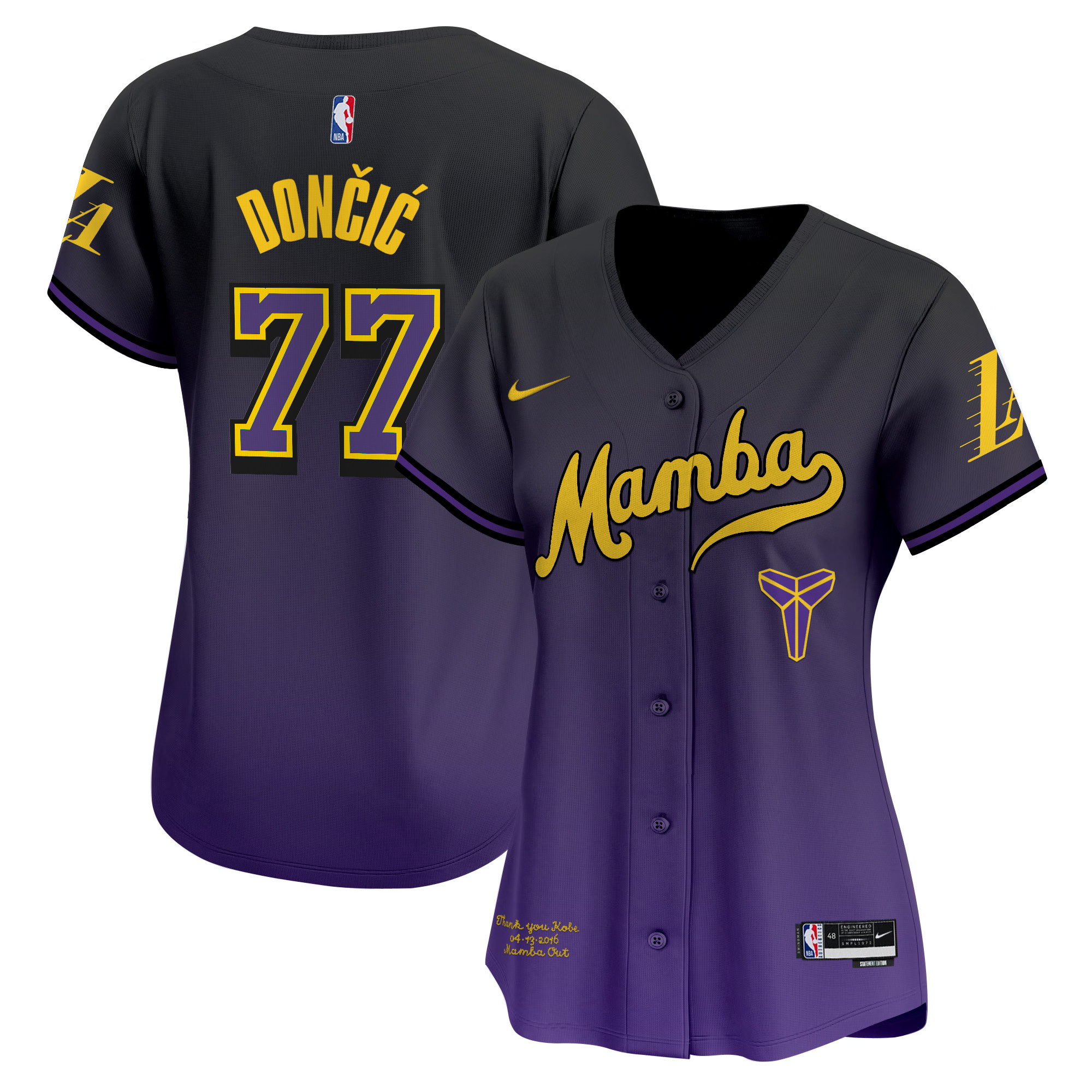 Women's Los Angeles Lakers Kobe Bryant Mamba Vapor Baseball Jersey - All Stitched