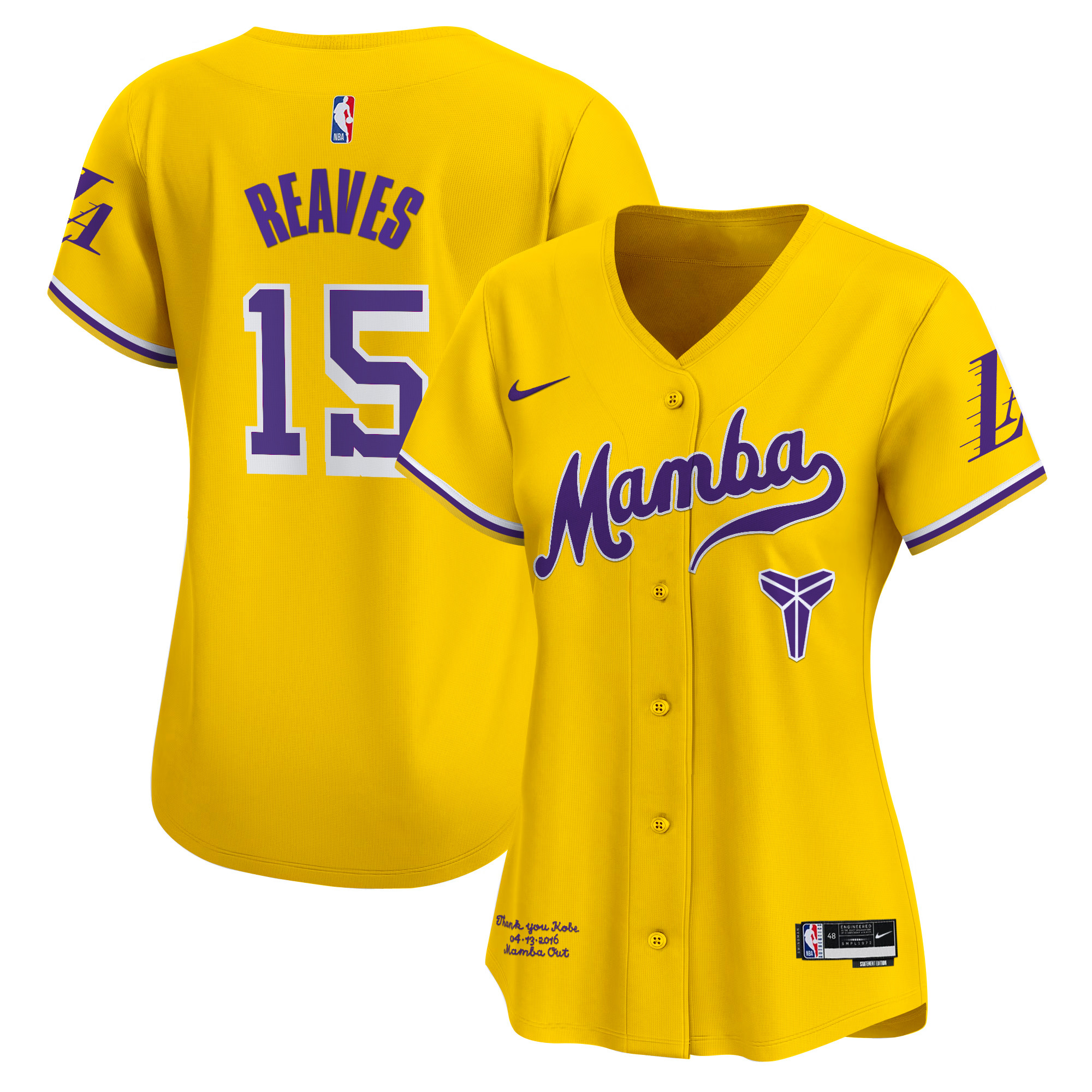 Women's Los Angeles Lakers Kobe Bryant Mamba Vapor Baseball Jersey - All Stitched