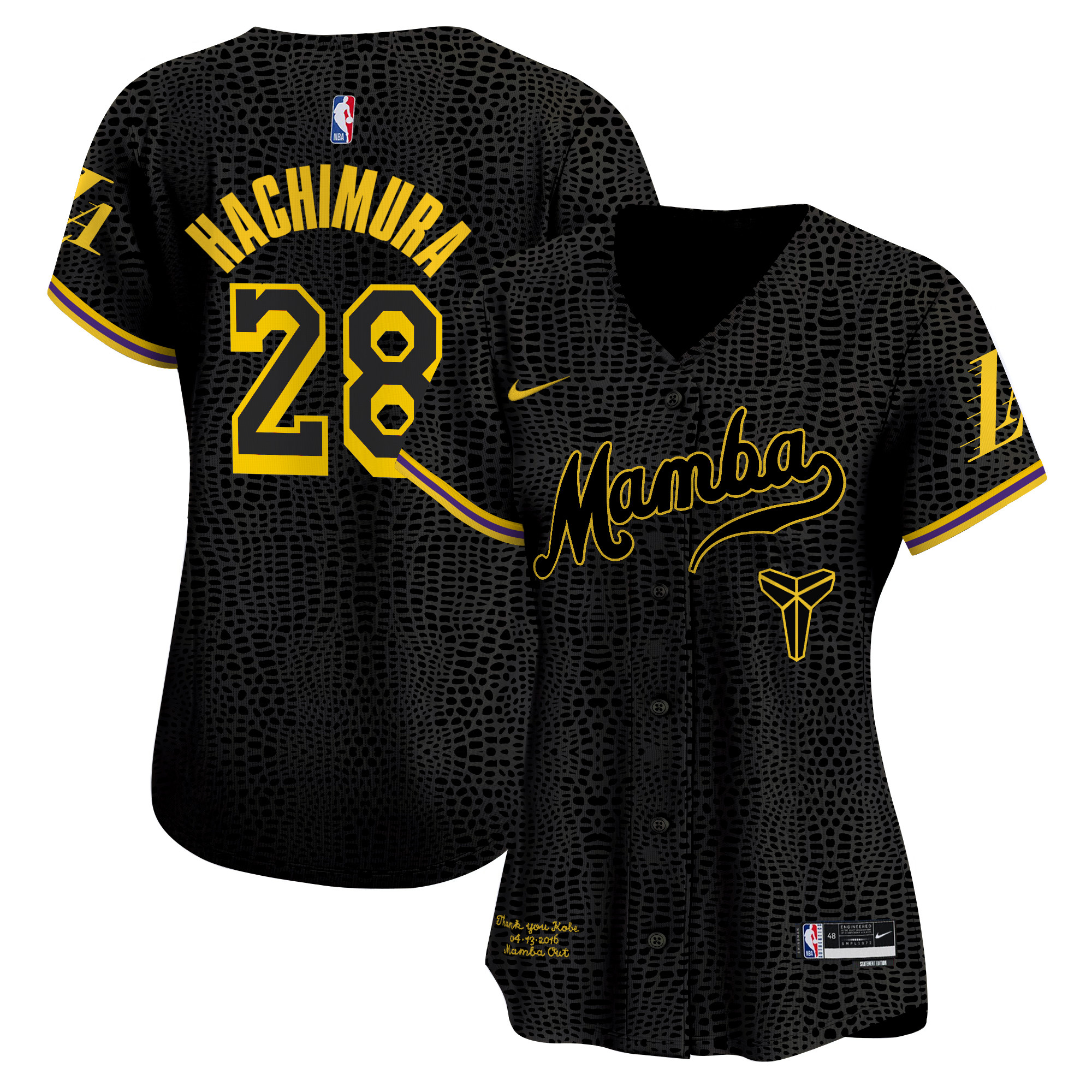 Women's Los Angeles Lakers Kobe Bryant Mamba Vapor Baseball Jersey - All Stitched