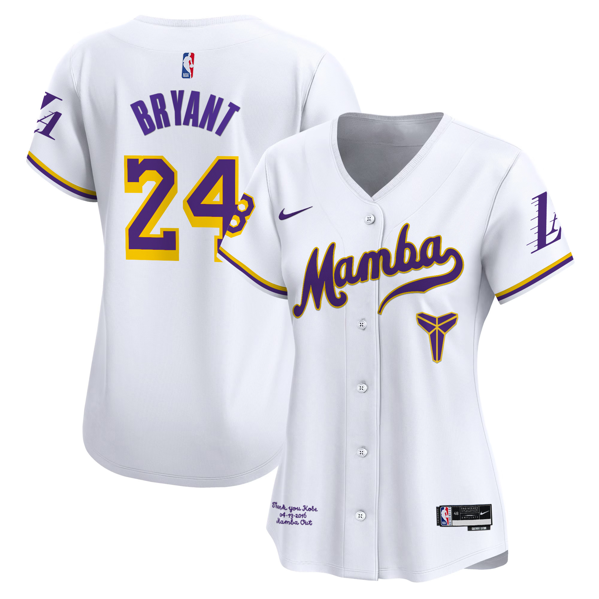 Women's Los Angeles Lakers Kobe Bryant Mamba Vapor Baseball Jersey - All Stitched
