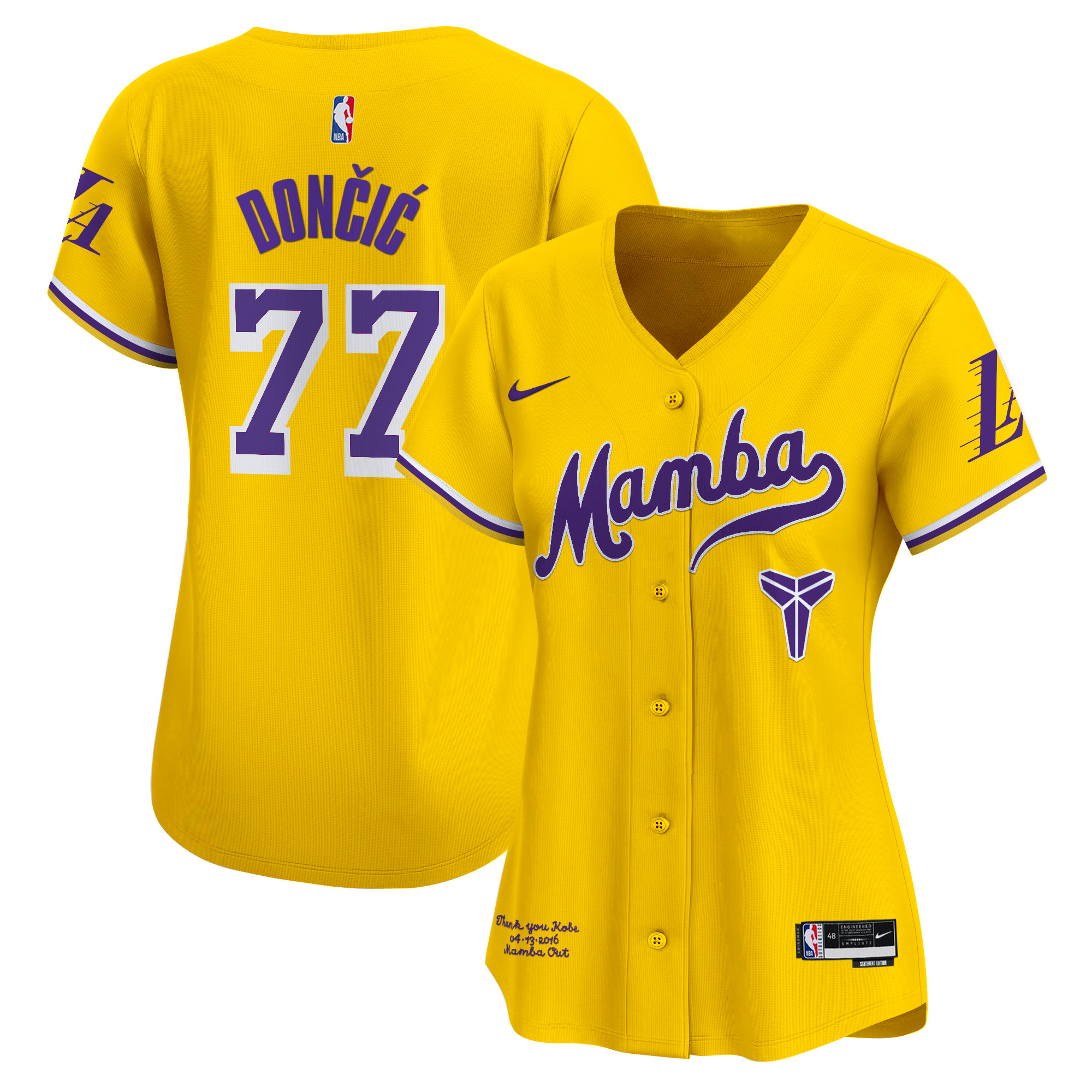 Women's Los Angeles Lakers Kobe Bryant Mamba Vapor Baseball Jersey - All Stitched