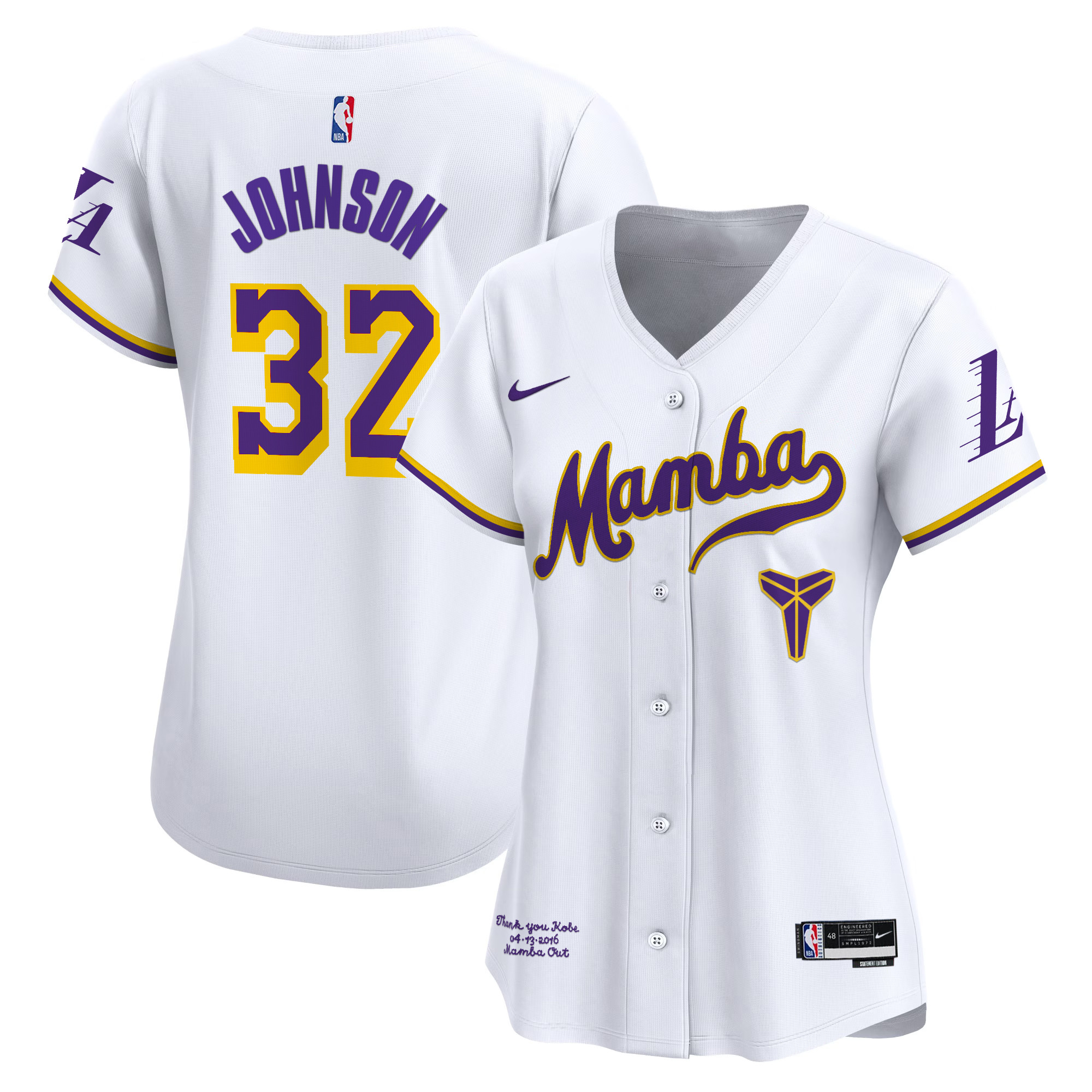 Women's Los Angeles Lakers Kobe Bryant Mamba Vapor Baseball Jersey - All Stitched
