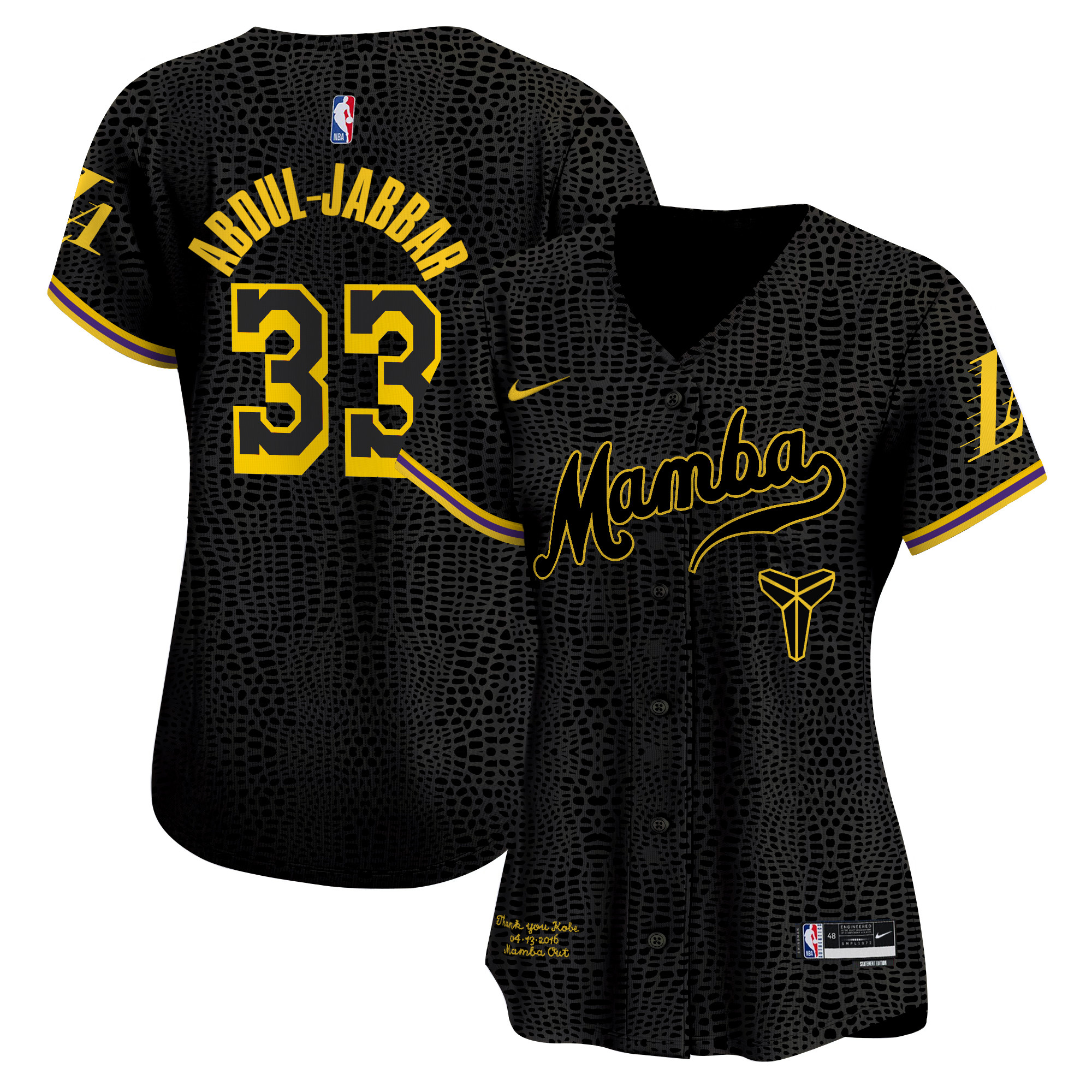 Women's Los Angeles Lakers Kobe Bryant Mamba Vapor Baseball Jersey - All Stitched