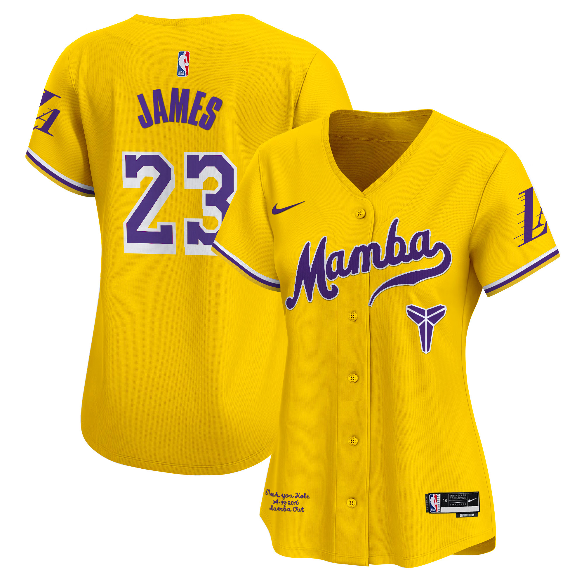 Women's Los Angeles Lakers Kobe Bryant Mamba Vapor Baseball Jersey - All Stitched