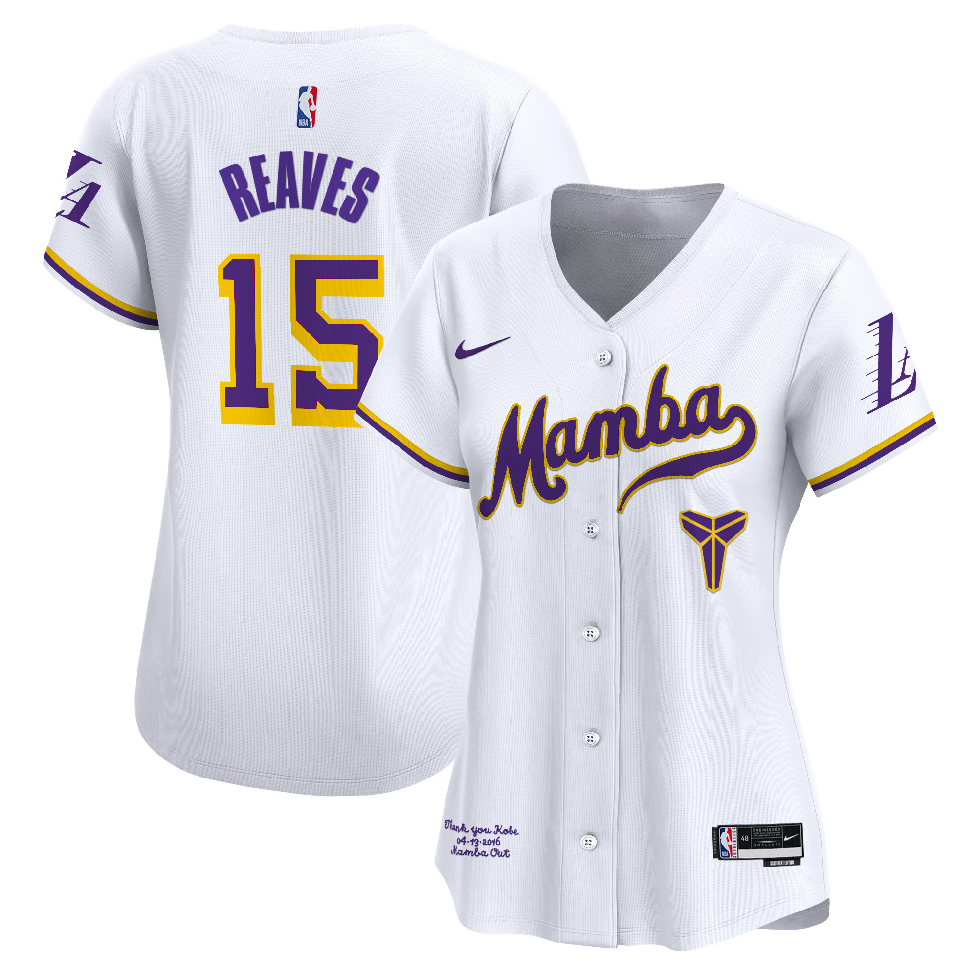 Women's Los Angeles Lakers Kobe Bryant Mamba Vapor Baseball Jersey - All Stitched