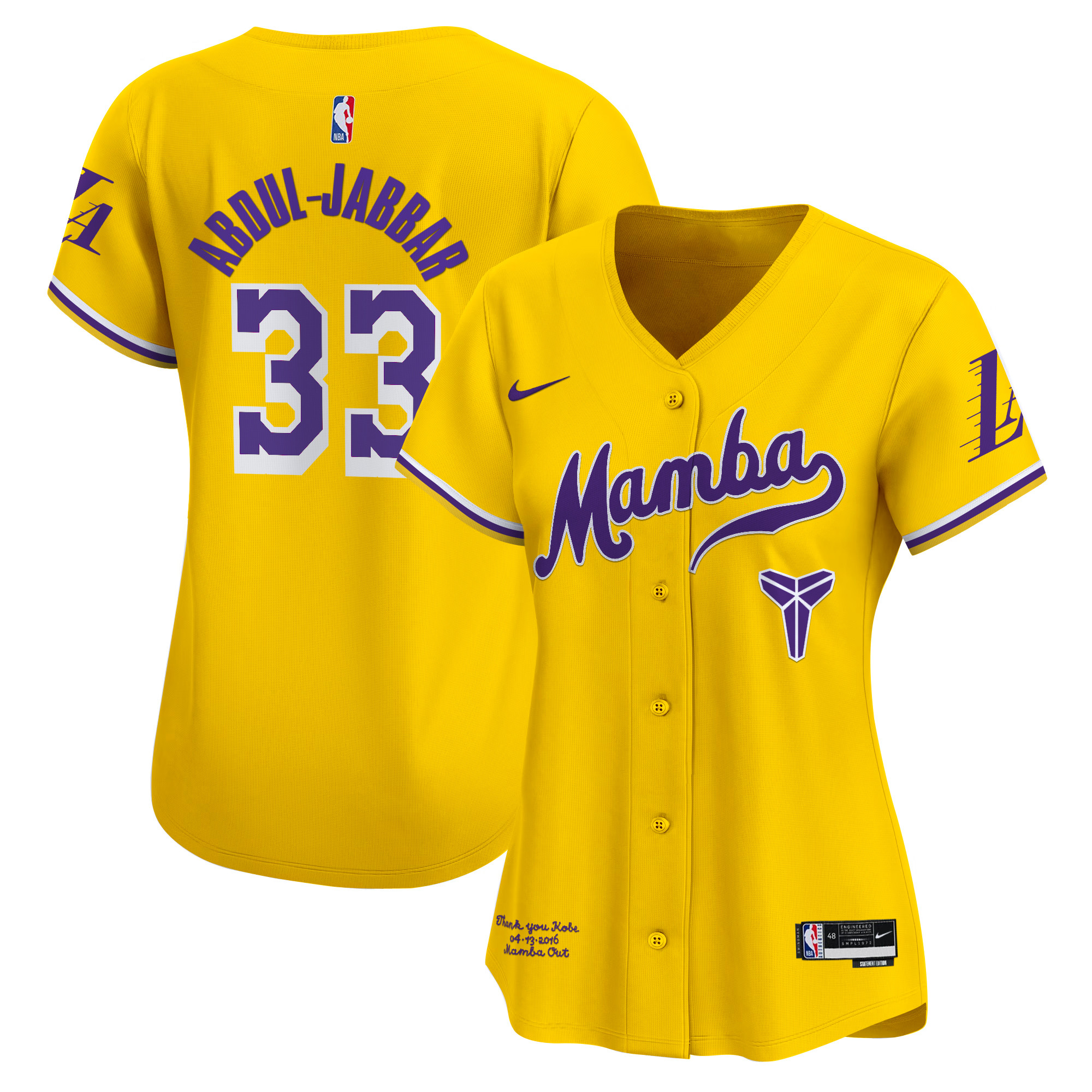 Women's Los Angeles Lakers Kobe Bryant Mamba Vapor Baseball Jersey - All Stitched