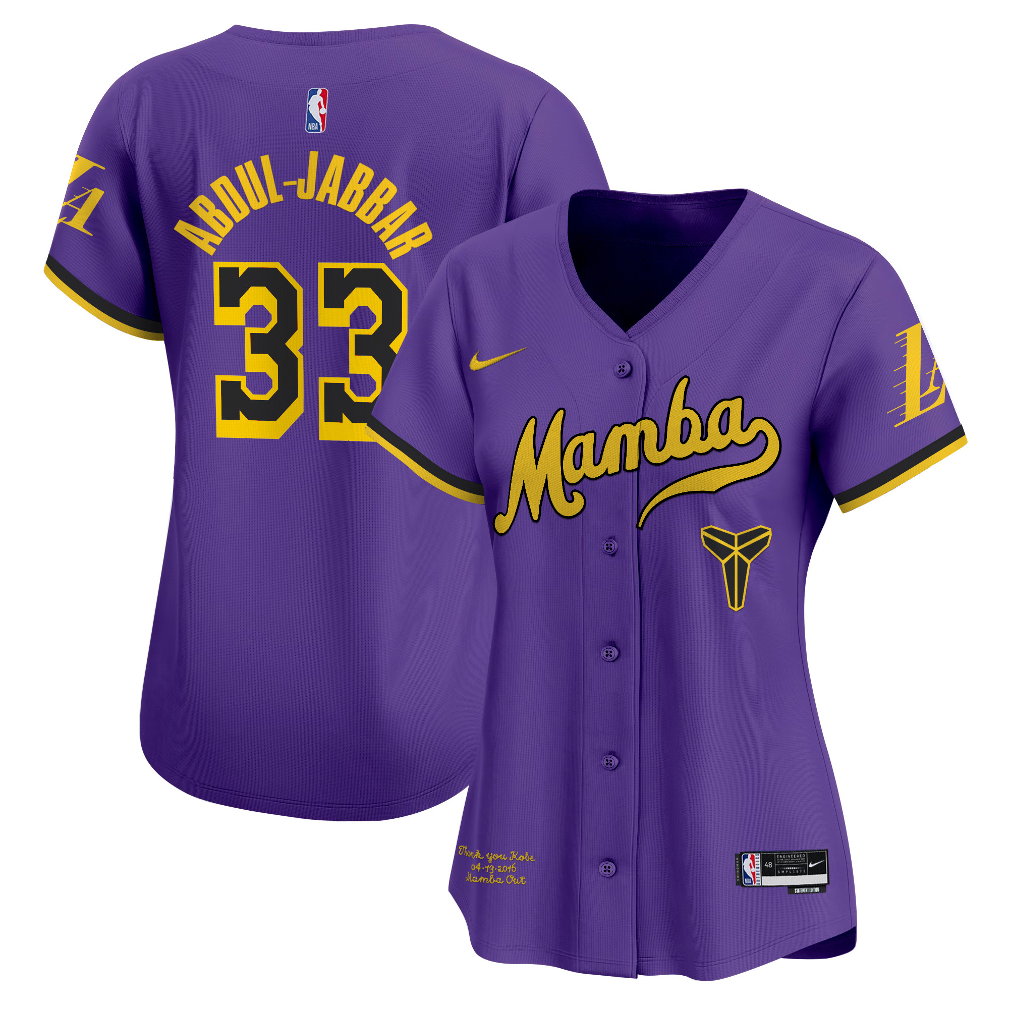 Women's Los Angeles Lakers Kobe Bryant Mamba Vapor Baseball Jersey - All Stitched