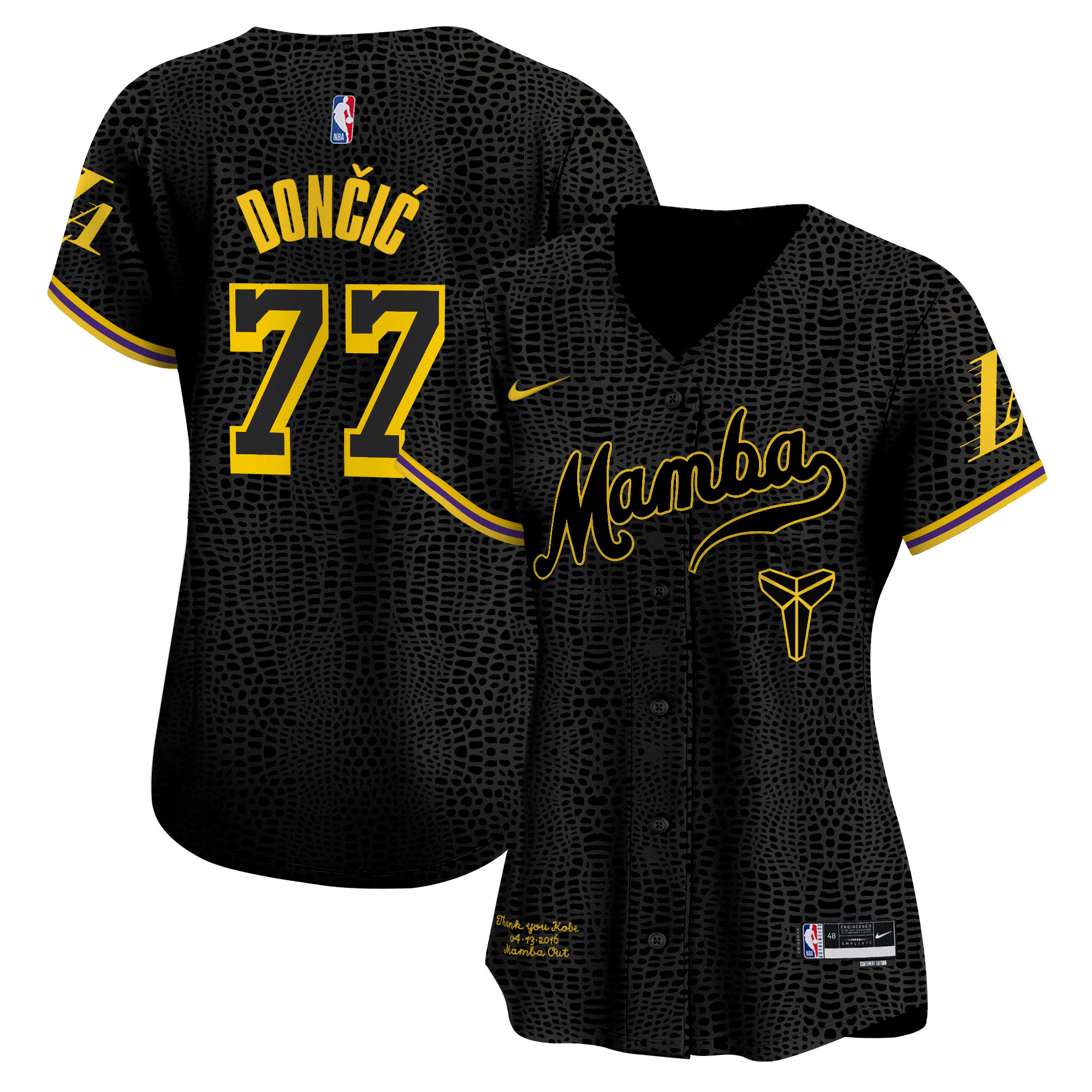 Women's Los Angeles Lakers Kobe Bryant Mamba Vapor Baseball Jersey - All Stitched
