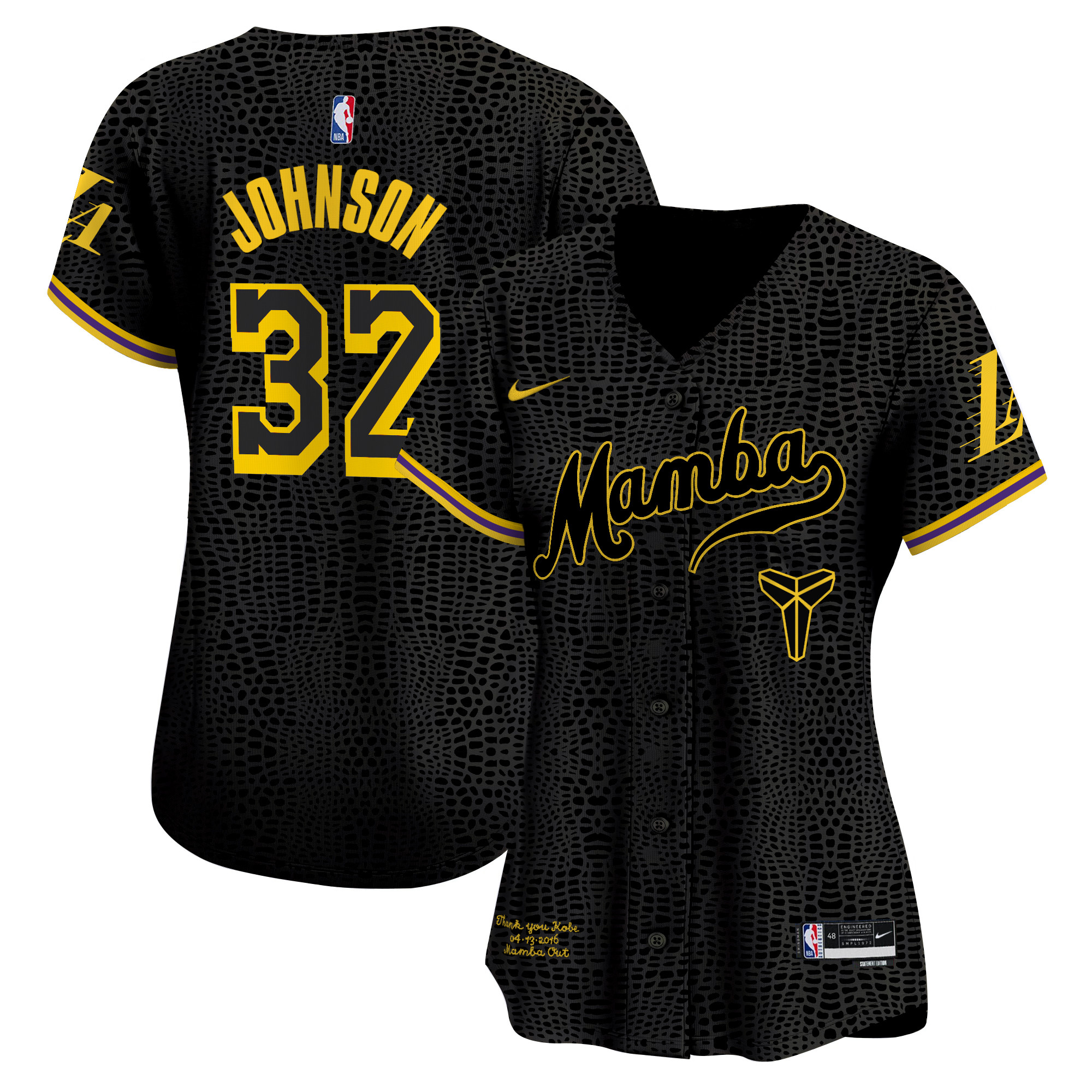 Women's Los Angeles Lakers Kobe Bryant Mamba Vapor Baseball Jersey - All Stitched