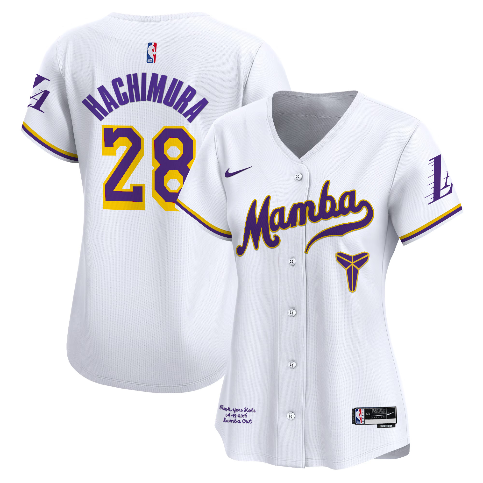 Women's Los Angeles Lakers Kobe Bryant Mamba Vapor Baseball Jersey - All Stitched