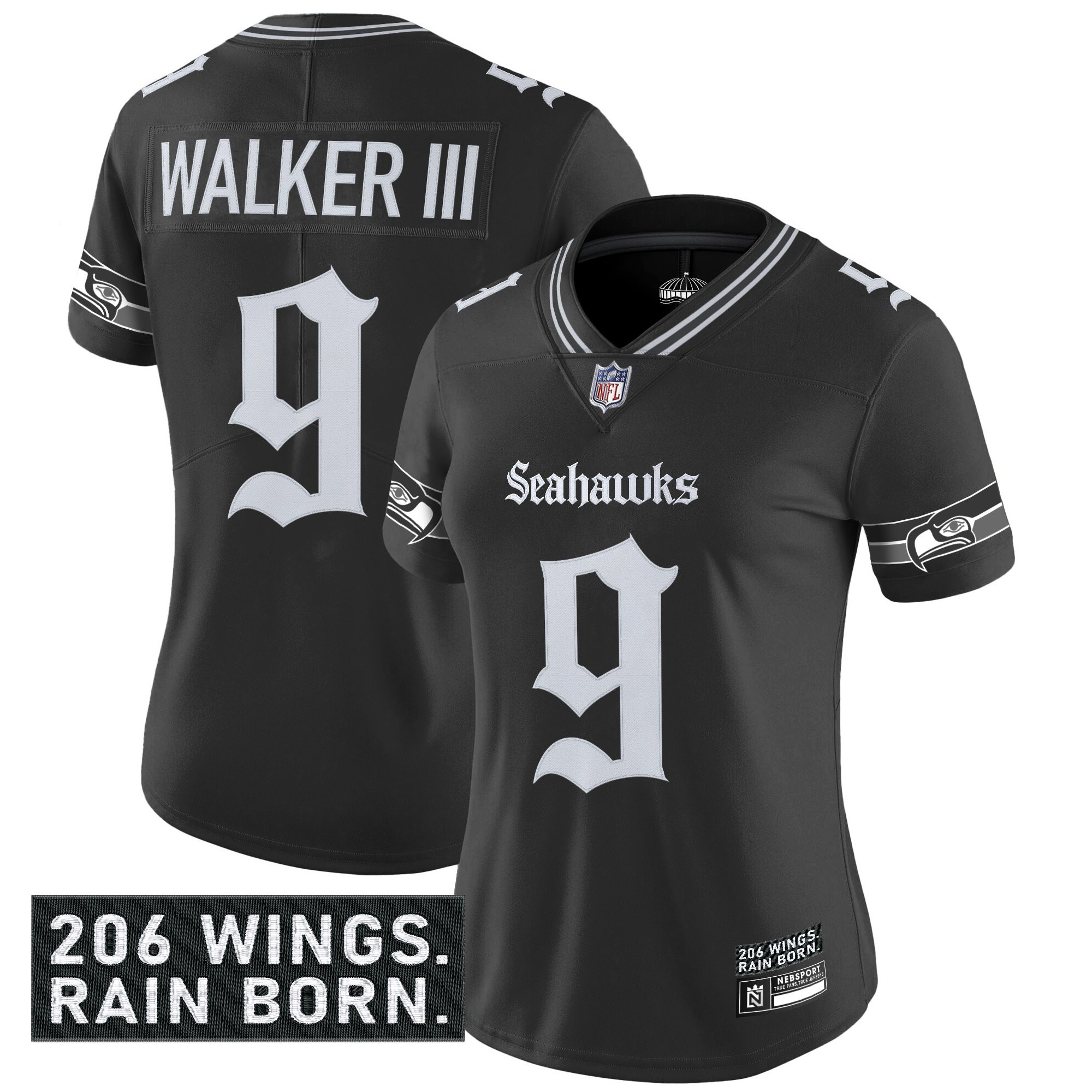 Women's Seattle Seahawks 'Gothic Rain City Shadows Edition' Vapor Limited Jersey - All Stitched