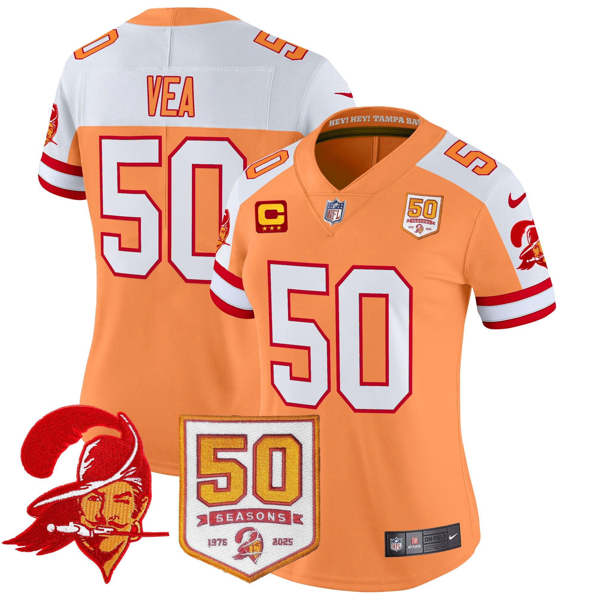 Women's Tampa Bay Buccaneers Throwback 50th Season Patch Vapor Limited Jersey - All Stitched