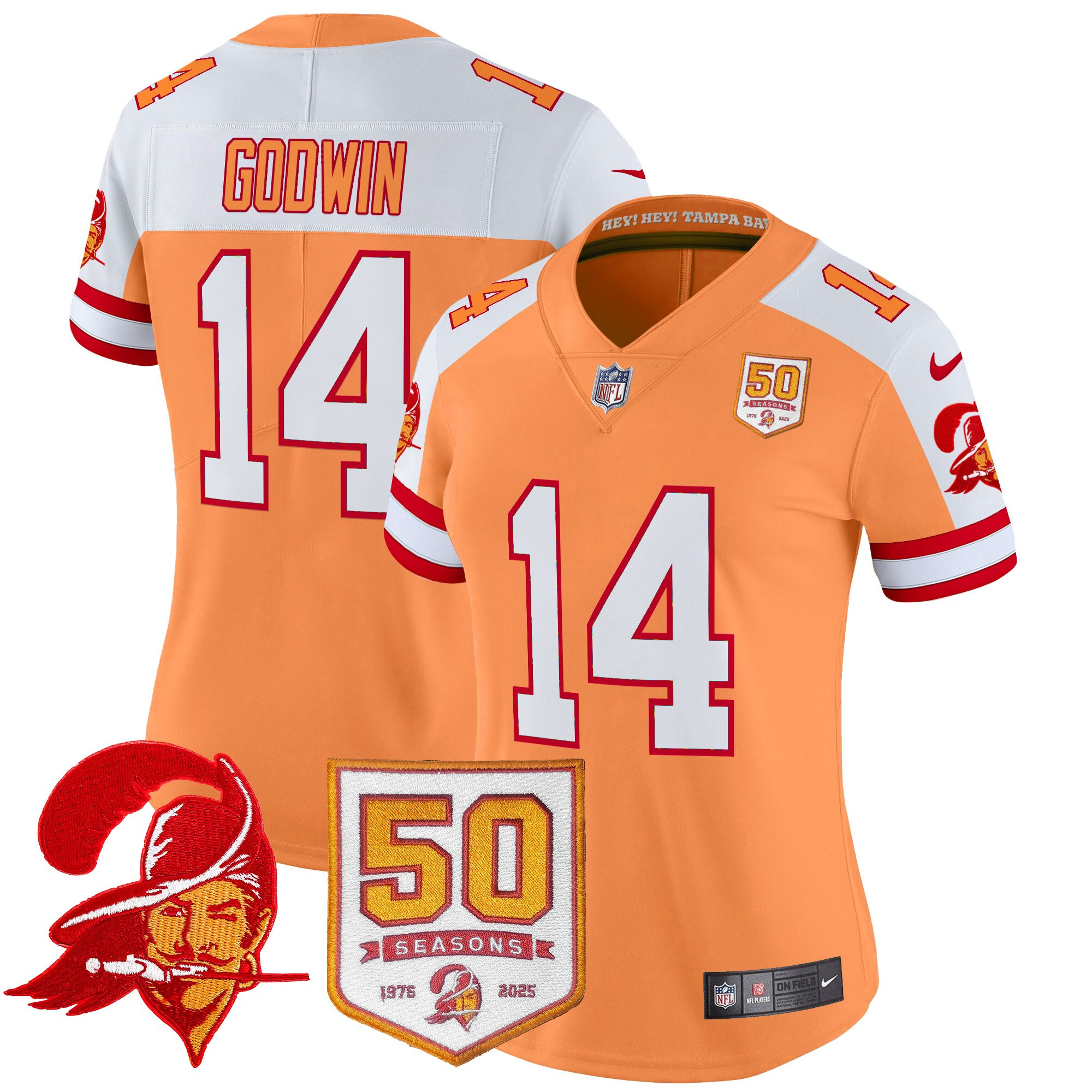 Women's Tampa Bay Buccaneers Throwback 50th Season Patch Vapor Limited Jersey - All Stitched