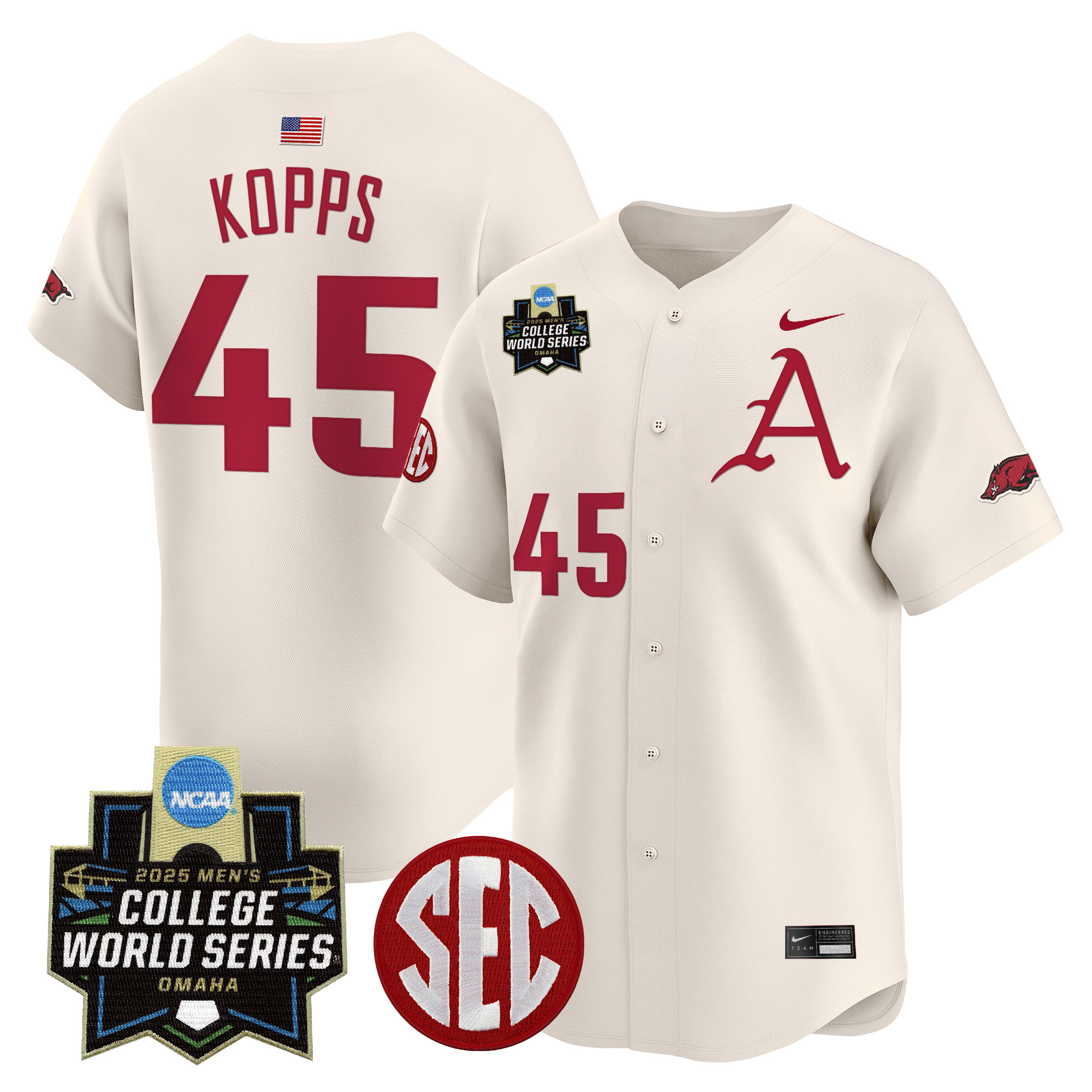 Youth's Arkansas Razorbacks 2025 World Series Vapor Premier Limited Jersey - All Stitched