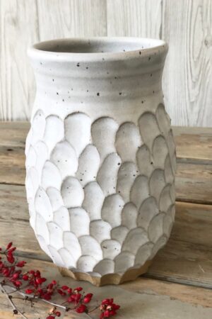 Artisan-Crafted White Textured Vase Elevate Your Kitchen with Boho-Chic Charm