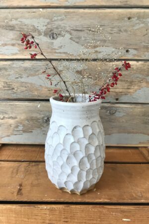 Artisan-Crafted White Textured Vase Elevate Your Kitchen with Boho-Chic Charm