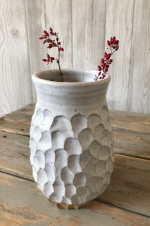 Artisan-Crafted White Textured Vase Elevate Your Kitchen with Boho-Chic Charm