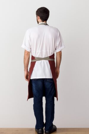 Premium Chef Apron Maroon with Tan Straps, Handcrafted 100% Cotton for Kitchen and Restaurant Professionals