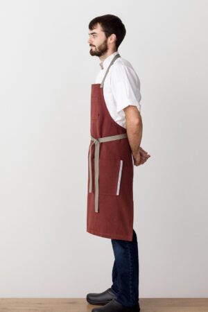 Premium Chef Apron Maroon with Tan Straps, Handcrafted 100% Cotton for Kitchen and Restaurant Professionals