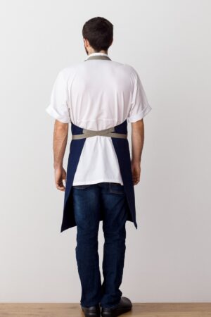 Premium Chef Apron Navy Blue Canvas with Tan Straps, Handcrafted for Kitchen and Restaurant Professionals