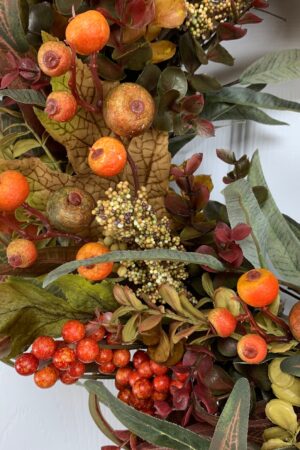 Autumnal Embrace Fall Wreath Adorned with Vibrant Foliage and Berries