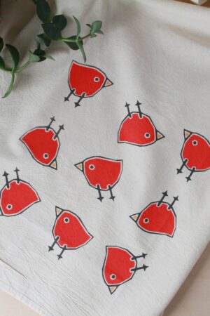 Flour Sack Tea Towel with Charming Bird Motif