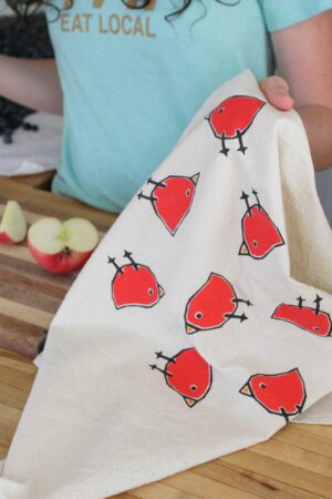 Flour Sack Tea Towel with Charming Bird Motif