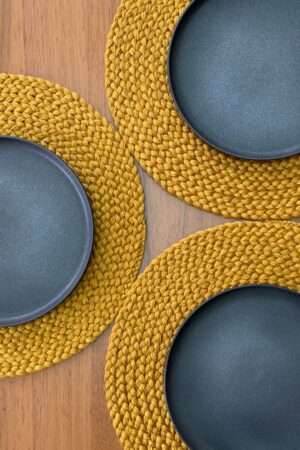 Mustard-Hued Round Placemats Handcrafted Heat-Resistant Straw Wicker Mats for Dining Elegance