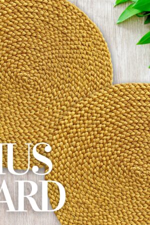 Mustard-Hued Round Placemats Handcrafted Heat-Resistant Straw Wicker Mats for Dining Elegance