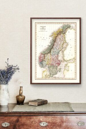 Vintage 1832 Sweden and Norway Map Art - Framed or Canvas